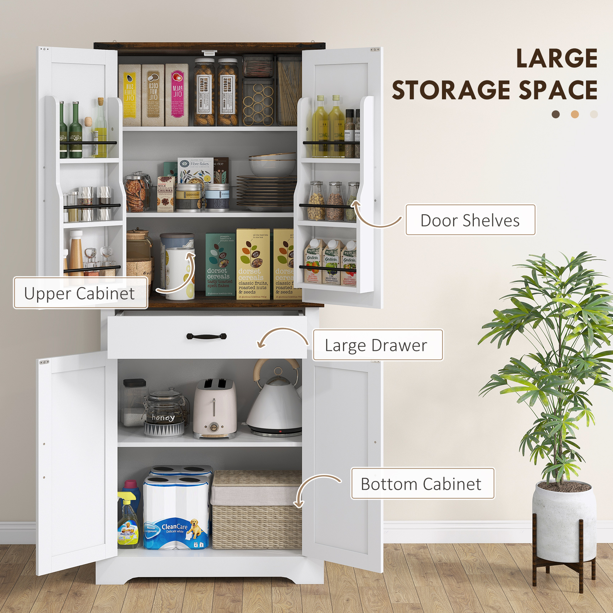 71" Tall Kitchen Cabinet, Farmhouse Pantry Cabinet with Barn Doors, Drawer and Adjustable Shelves, White - Image 2