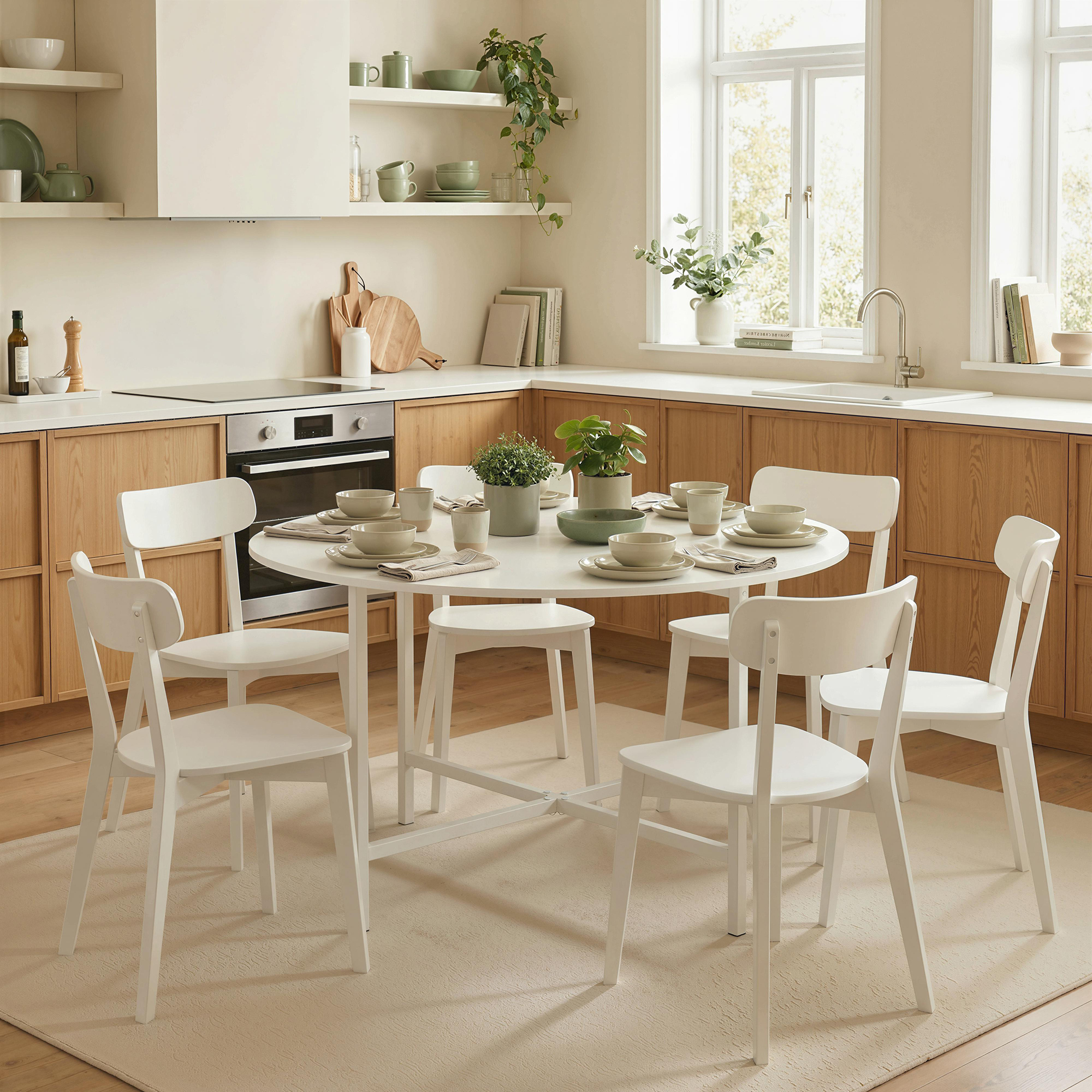 Folding Dining Table for 3-6 People, 47" Round Drop Leaf Kitchen Table with Steel Frame, White - Image 5