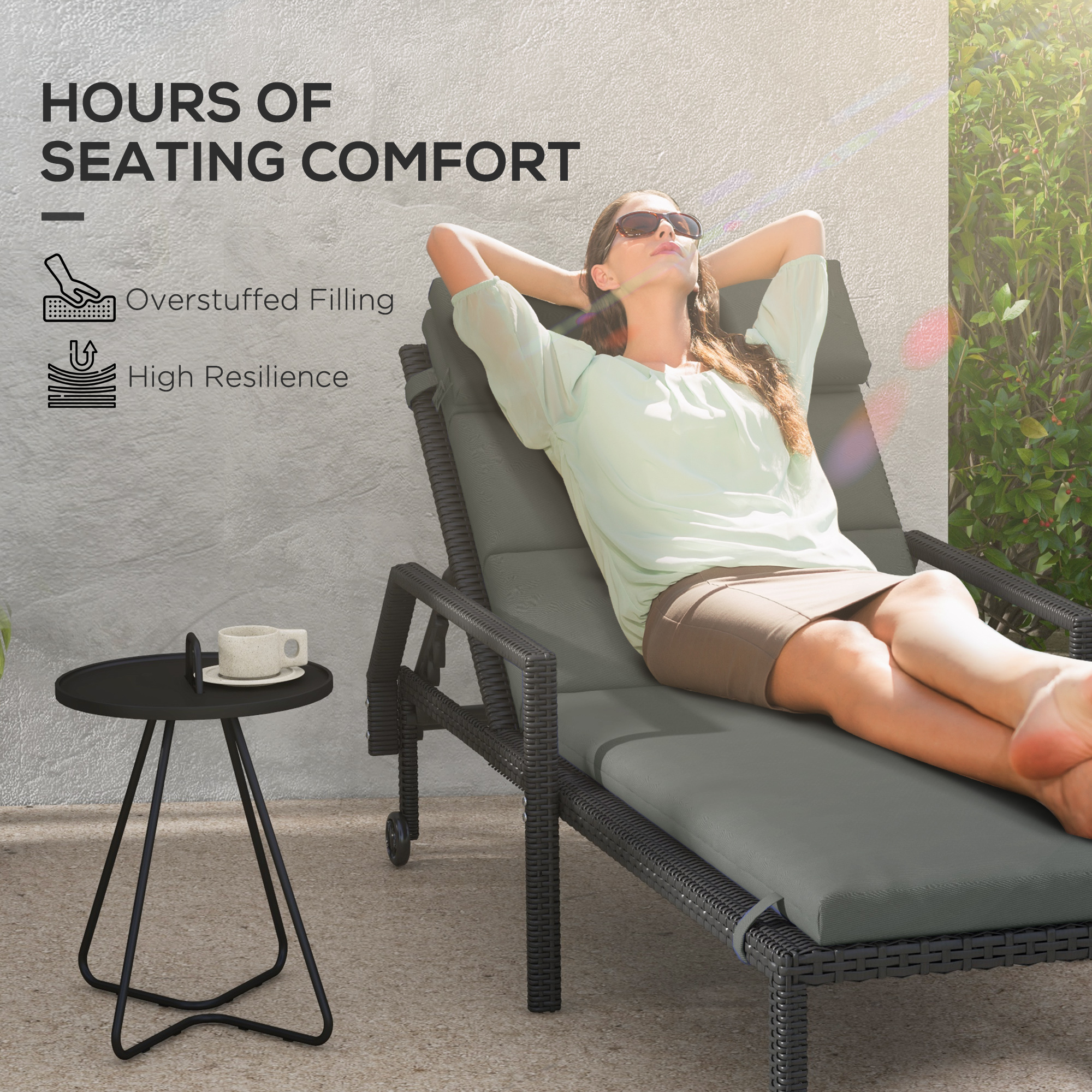 Patio Chaise Lounge Chair Cushions Replacement Sun Lounger Pads with Headrest and Ties, Set of 2, Grey - Image 2