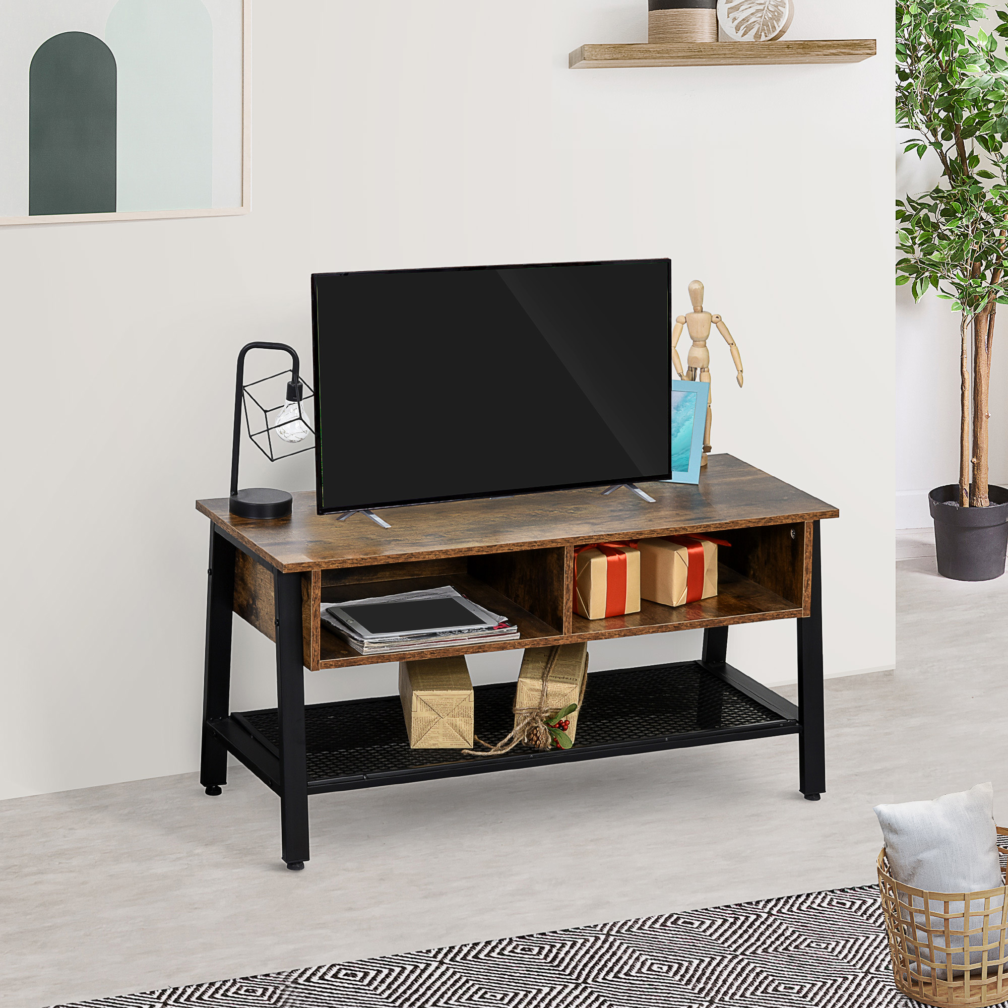 Industrial TV Stand, TV Console Table for TV up to 45'' Flat Screen, Entertainment Center for Living Room, Bedroom, Rustic Brown - Image 6