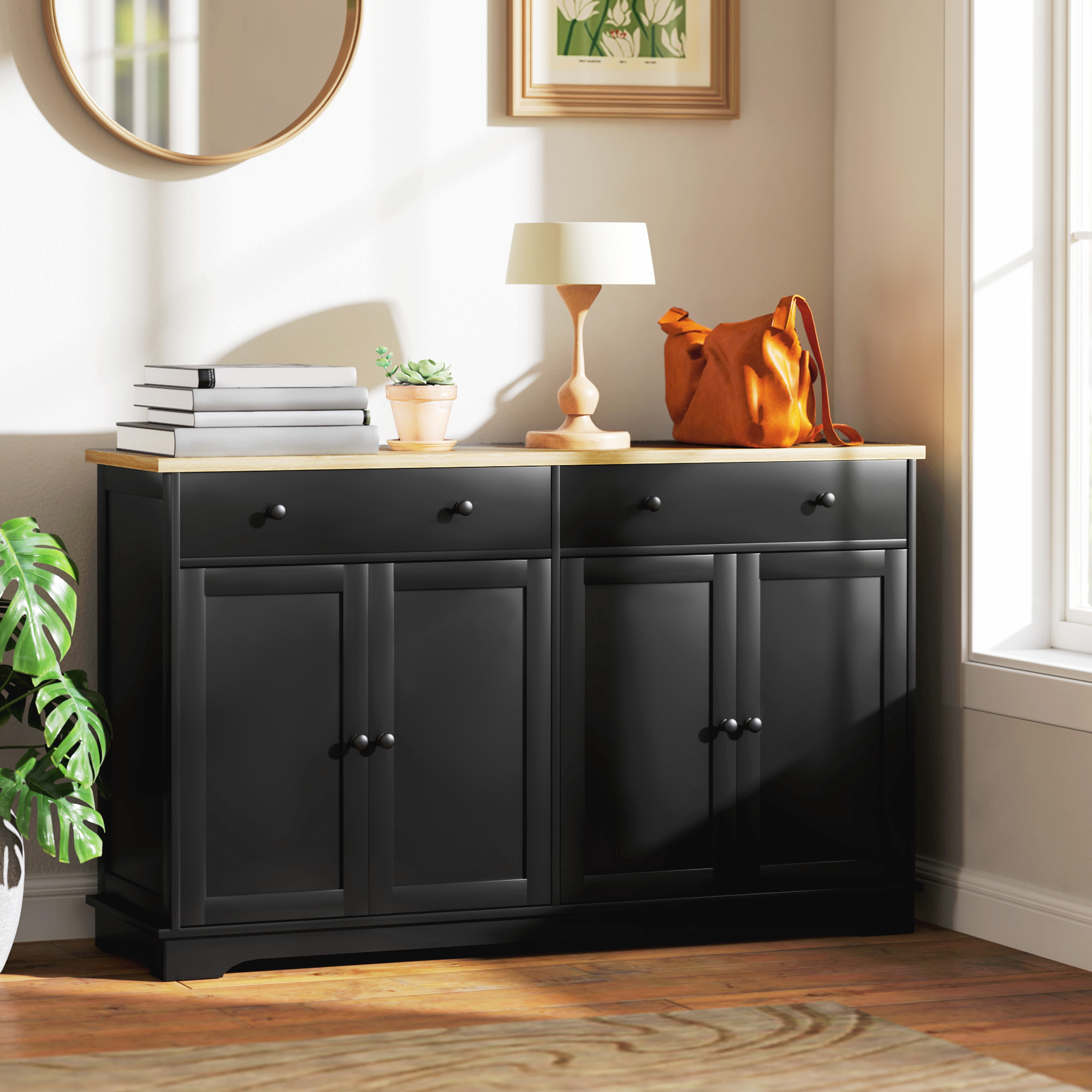 Modern Sideboard, Buffet Cabinet with Storage Drawers, Adjustable Shelves for Living Room, Dining Room, Entryway, Black - Image 6