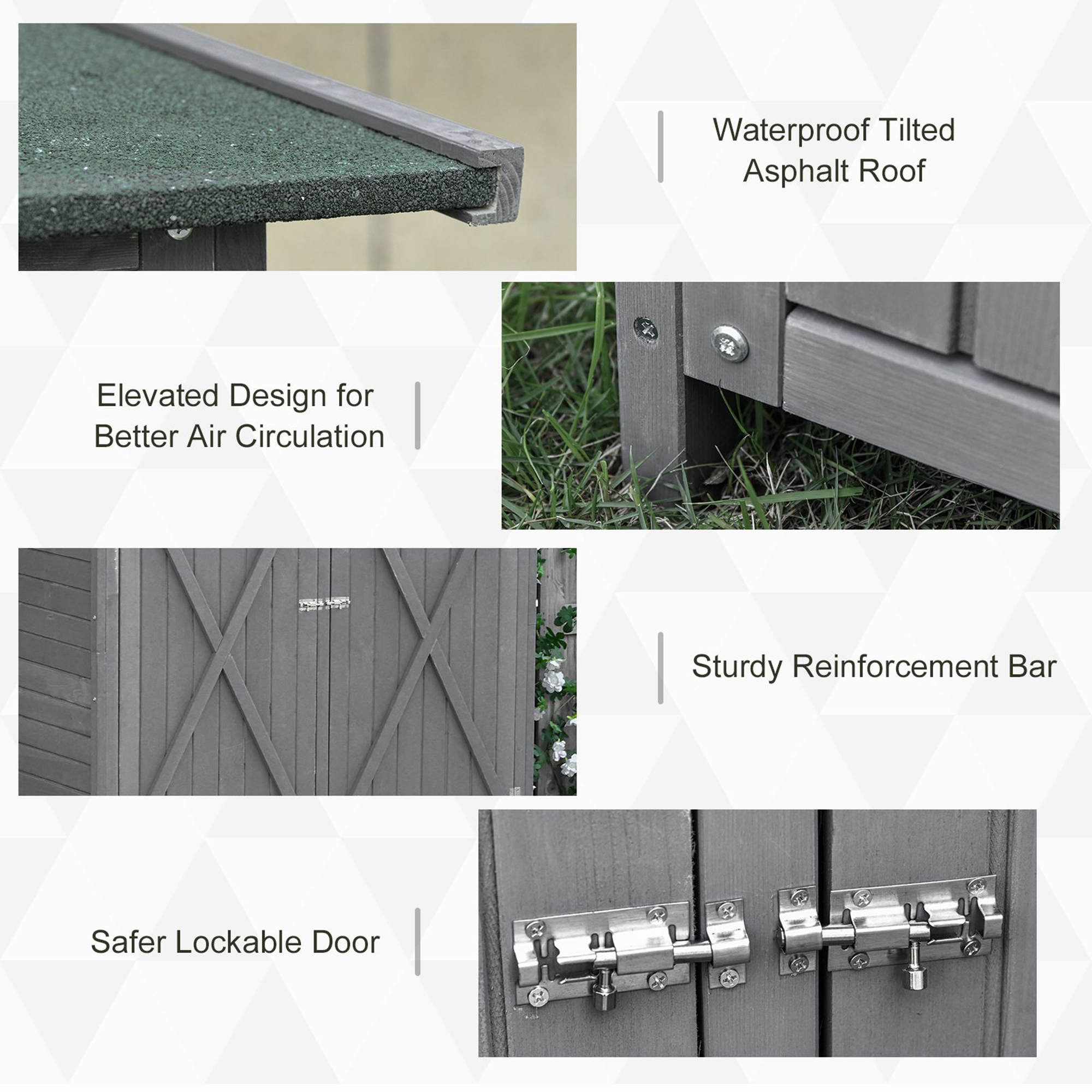 Garden Storage Shed Asphalt Roof Wooden Timber Double Door Utility Storage House with Shelf, Green and Grey - Image 3