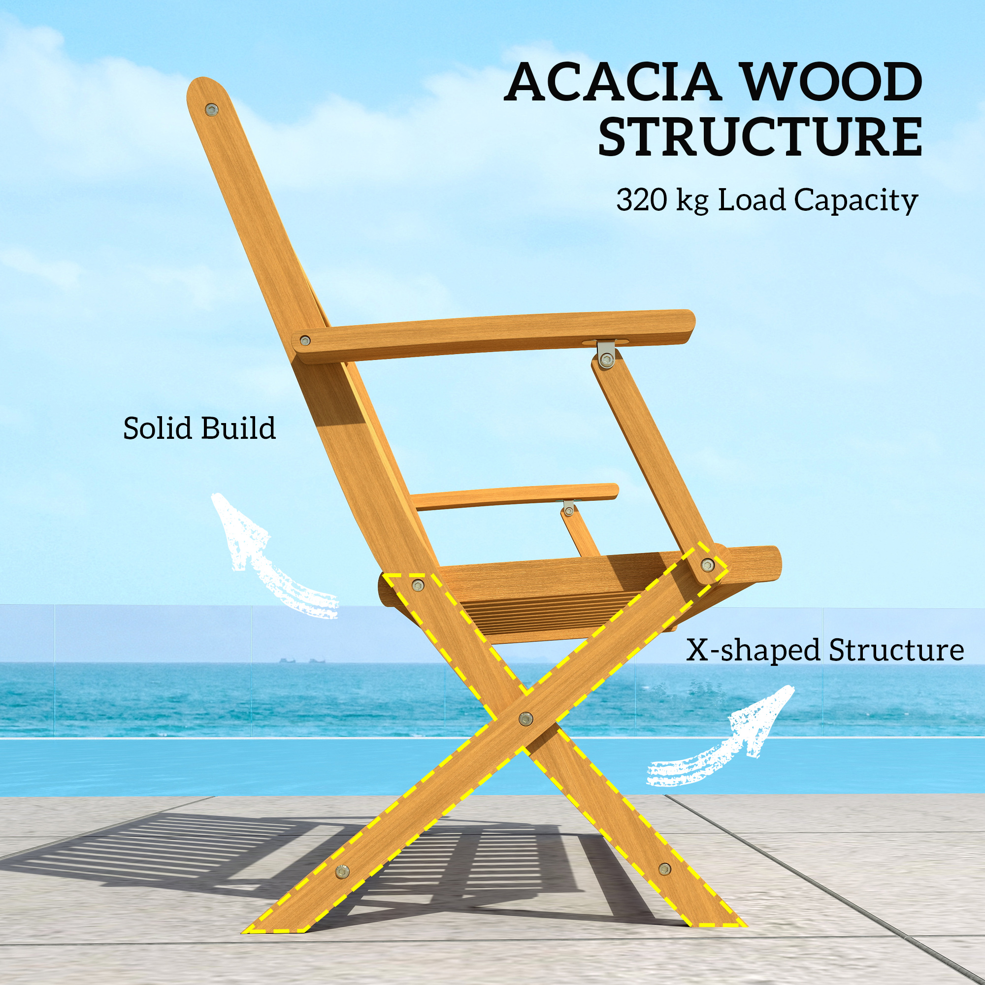 46.5" Foldable Wood Outdoor Bench with Backrest and Armrests for Outdoors, Patio, Porch, Park, Teak - Image 3