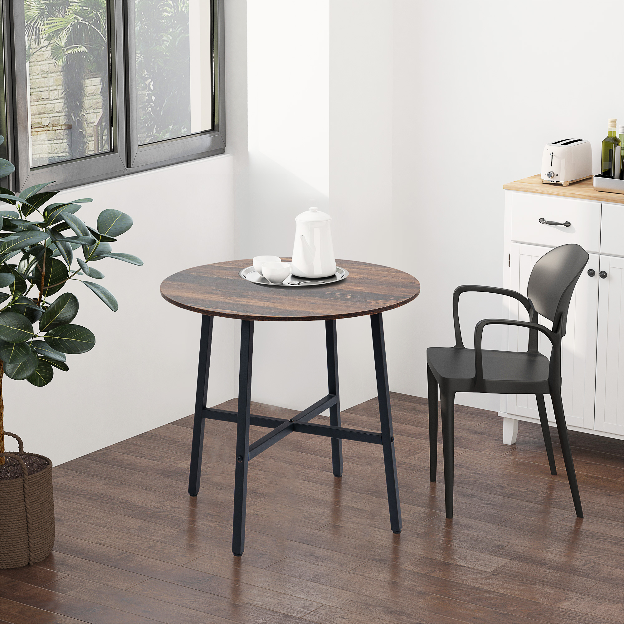 Ф31.5" Dining Room Table, Industrial Style Kitchen Table Round with Steel Legs, Rustic Brown - Image 6