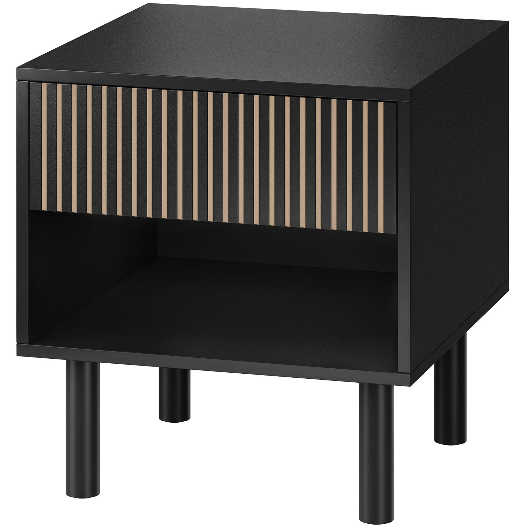 Modern Bedside Table with Drawer and Open Shelf, Sofa Side Table for Bedroom Living Room, Black
