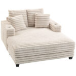 60" Chaise Lounge Chair, Oversized Upholstered Sofa Bed with Cup Holders & Pillows, Sleeper Couch for Living Room, Beige