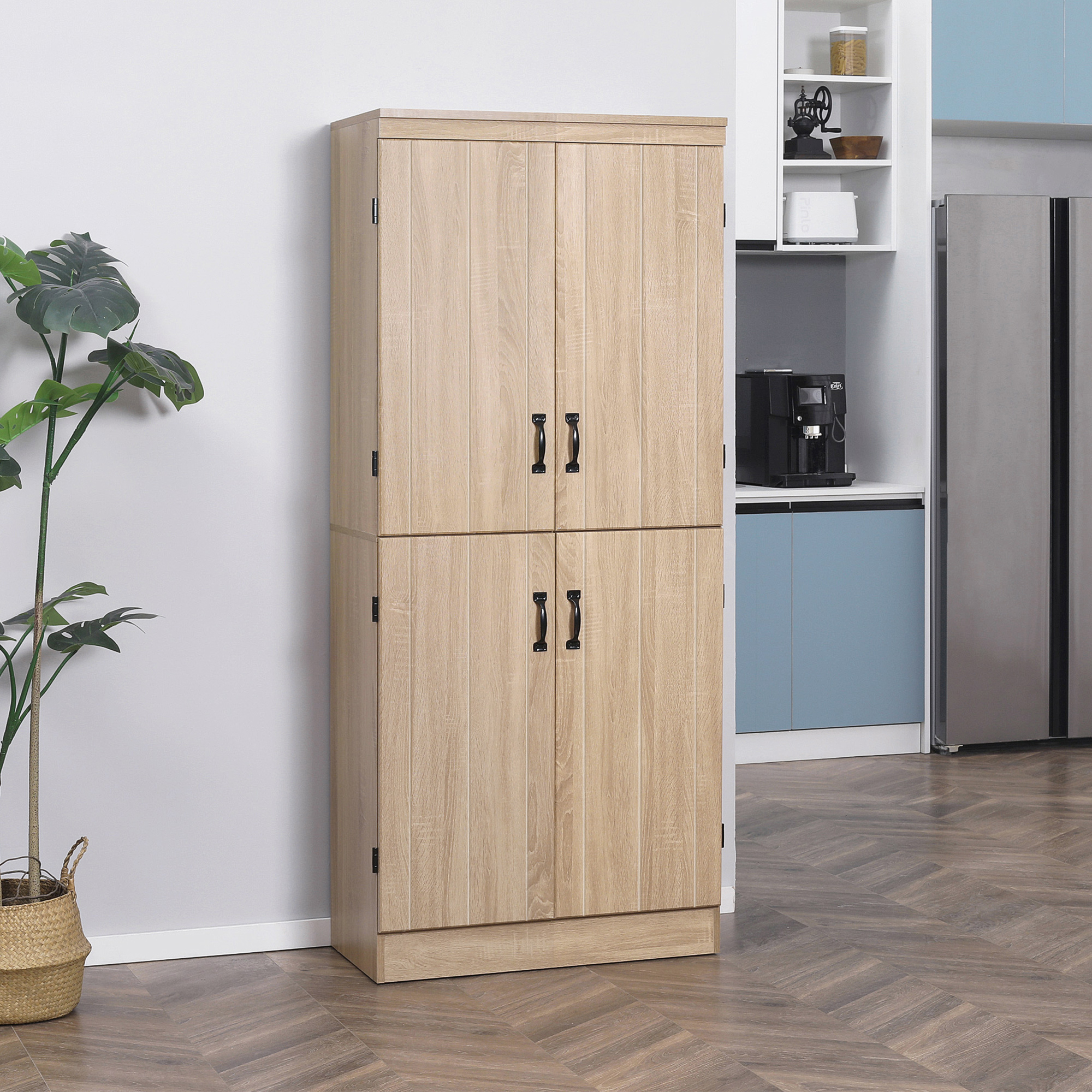 70" 4-Door Storage Cabinet, Freestanding Pantry Cabinet with Adjustable Shelves for Living Room, Natural - Image 6