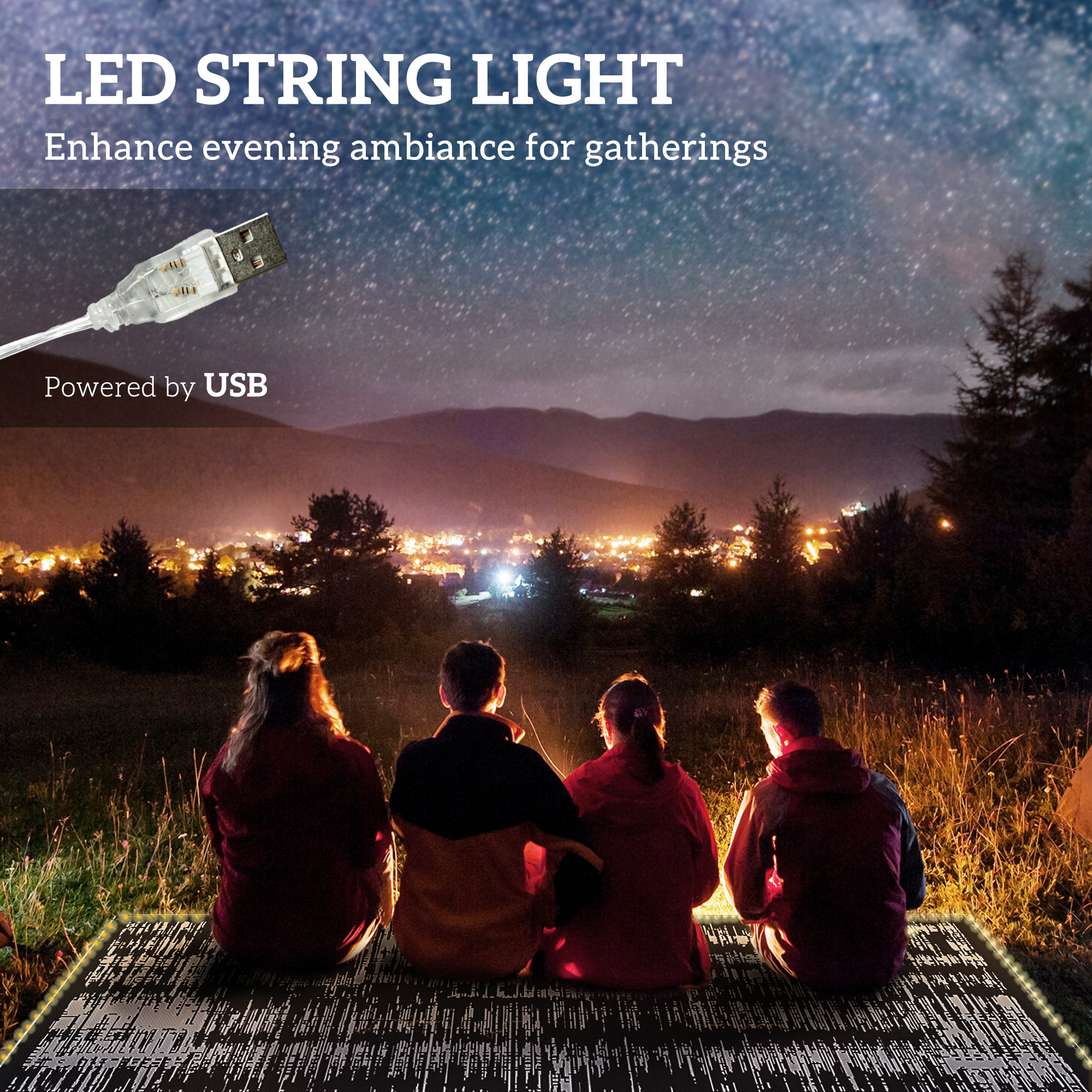Outdoor Rug Carpet Waterproof Camping with LED Lights, Carry Bag & Stakes, 12' x 9' - Image 2
