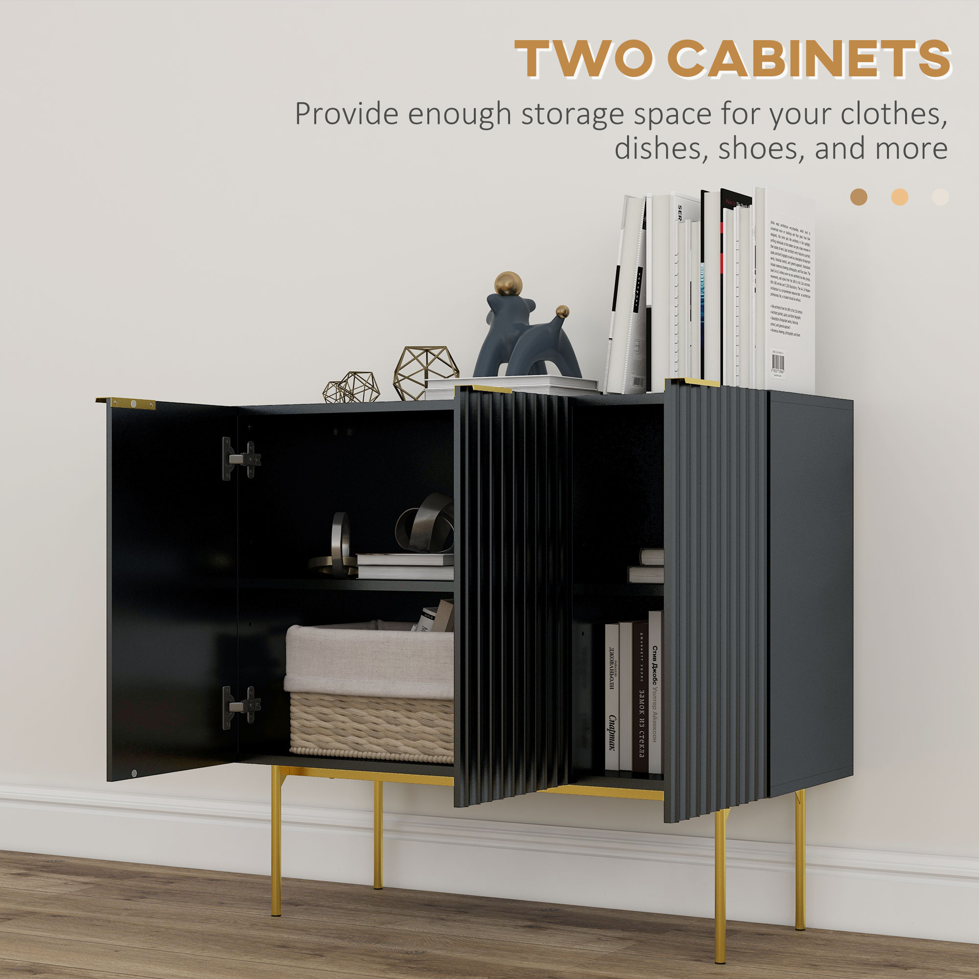 Modern Storage Cabinet Sideboard Buffet Cabinet with Gold Legs for Living Room Dining Room Hallway Black - Image 3