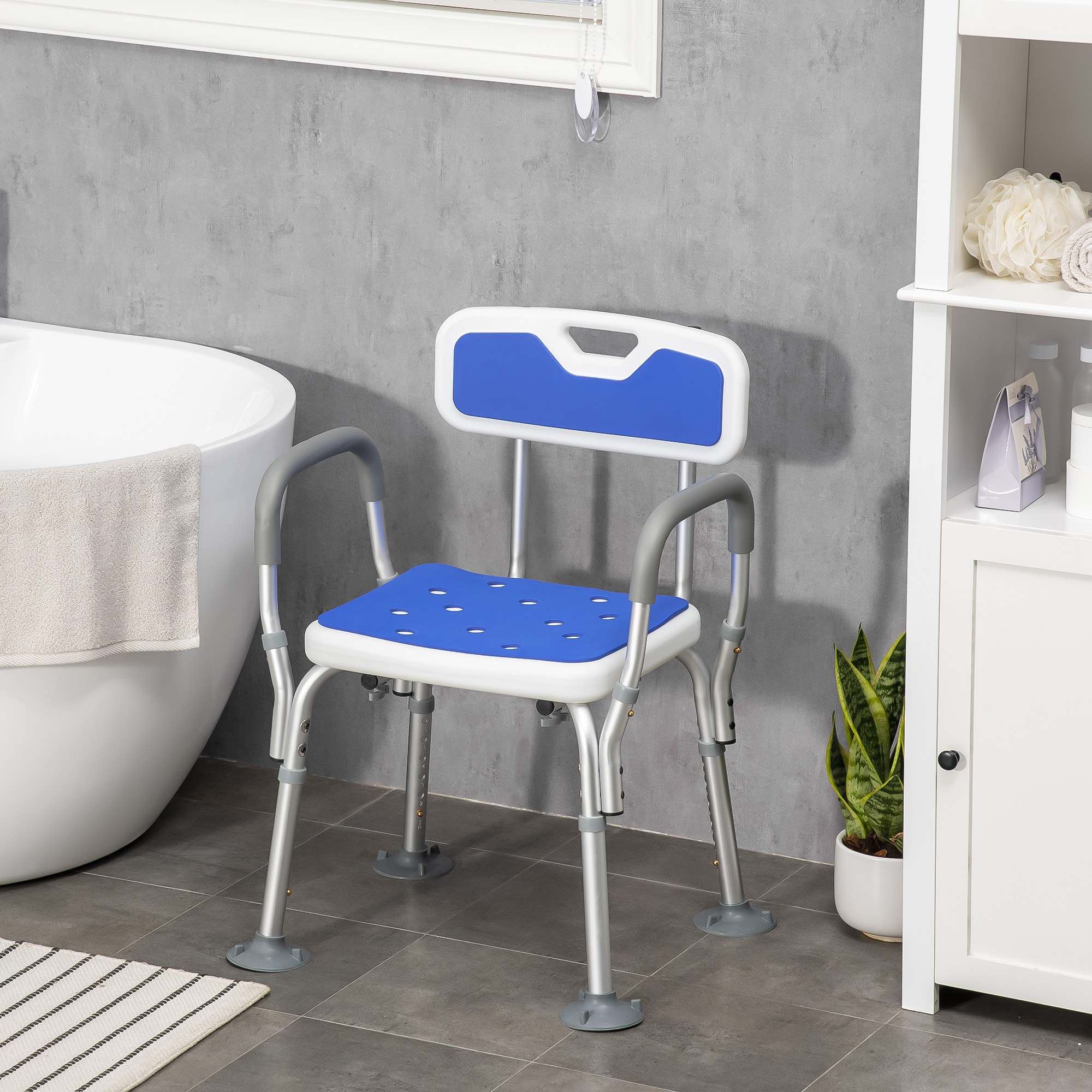 Adjustable Shower Chair with Arms and Back, Bath Chair with Regular Seat, Anti-slip Shower Bench for Seniors and Disabled, Tool-Free Assembly, 300lbs, Blue - Image 6