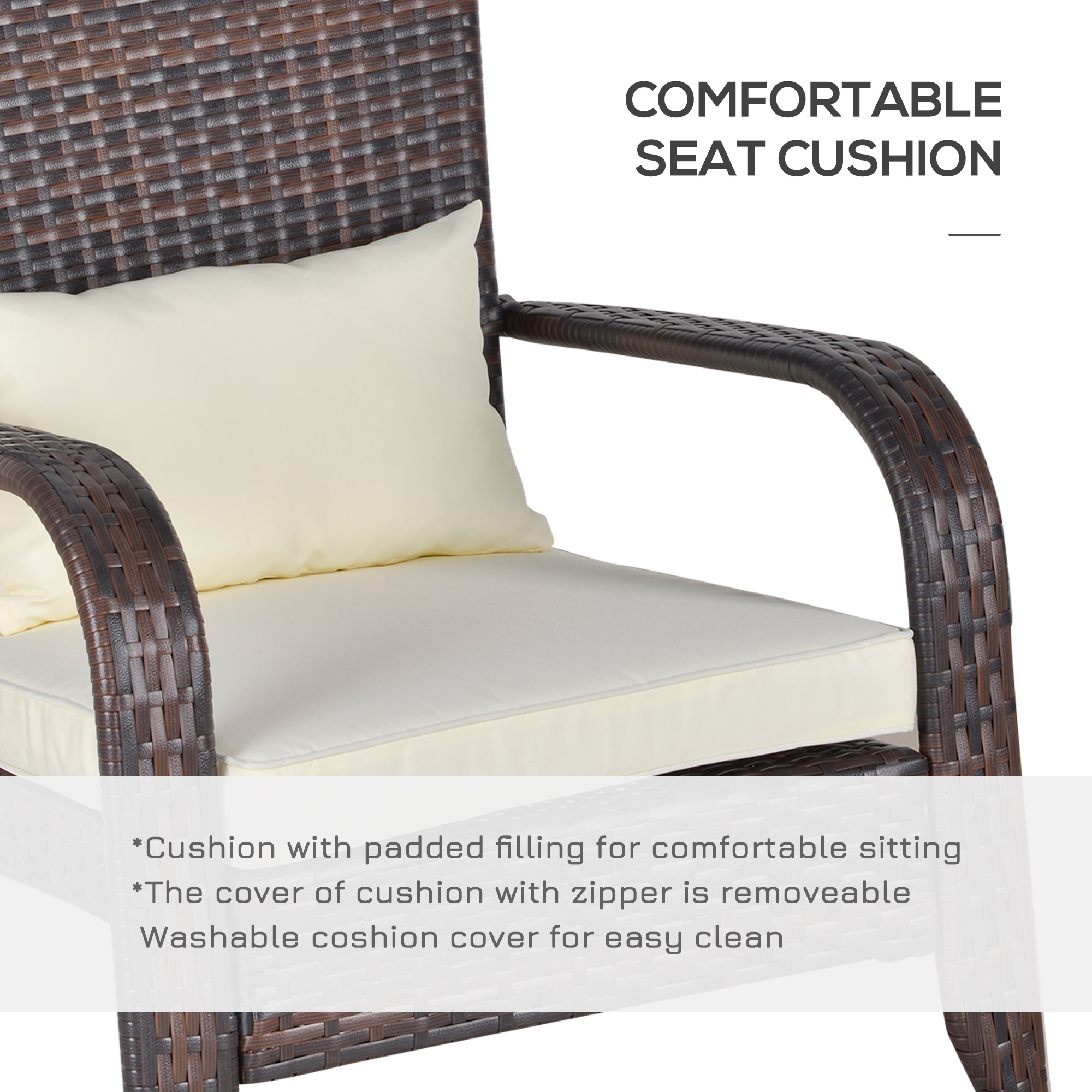 Patio Wicker Adirondack Chair, Outdoor PE Rattan Fire Pit Chair, Muskoka Chair w/ Soft Cushions, Tall Curved Backrest and Comfortable Armrests for Deck Garden, Cream White - Image 4