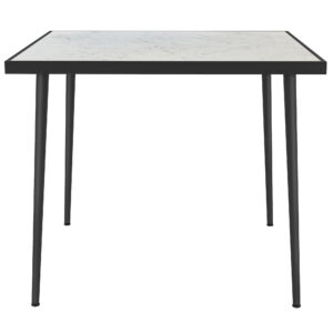 Outdoor Dining Table for 4, Square Patio Dining Table with Marble Effect Tempered Glass Top and Steel Frame, White