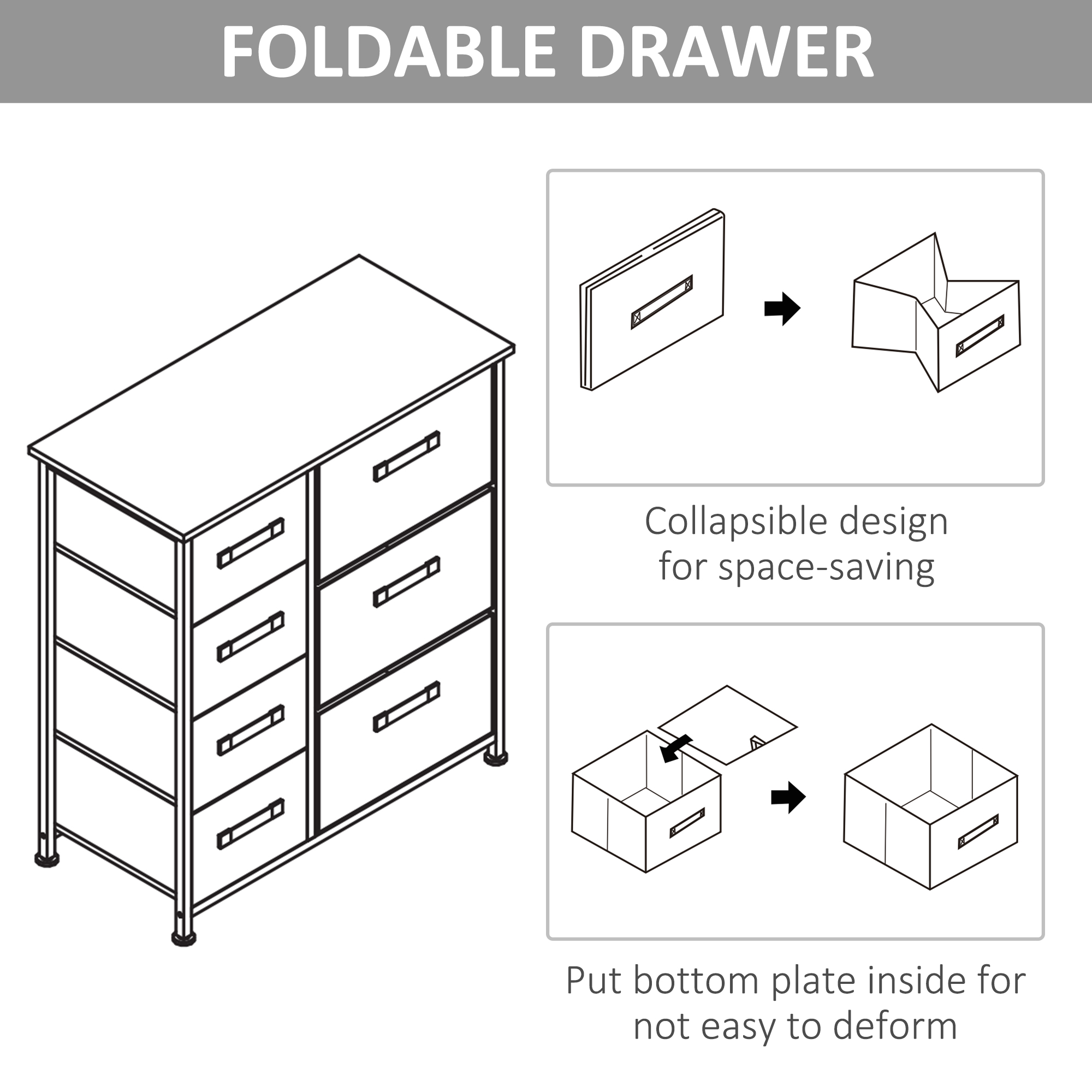 Dresser with 7 Drawers, Chest of Drawers with Metal Frame, Fabric Dresser for Living Room, Light Grey - Image 5