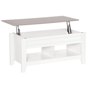 Lift Top Coffee Table with Hidden Storage Compartment and Open Shelves, Lift Tabletop Pop-Up Center Table for Living Room, White