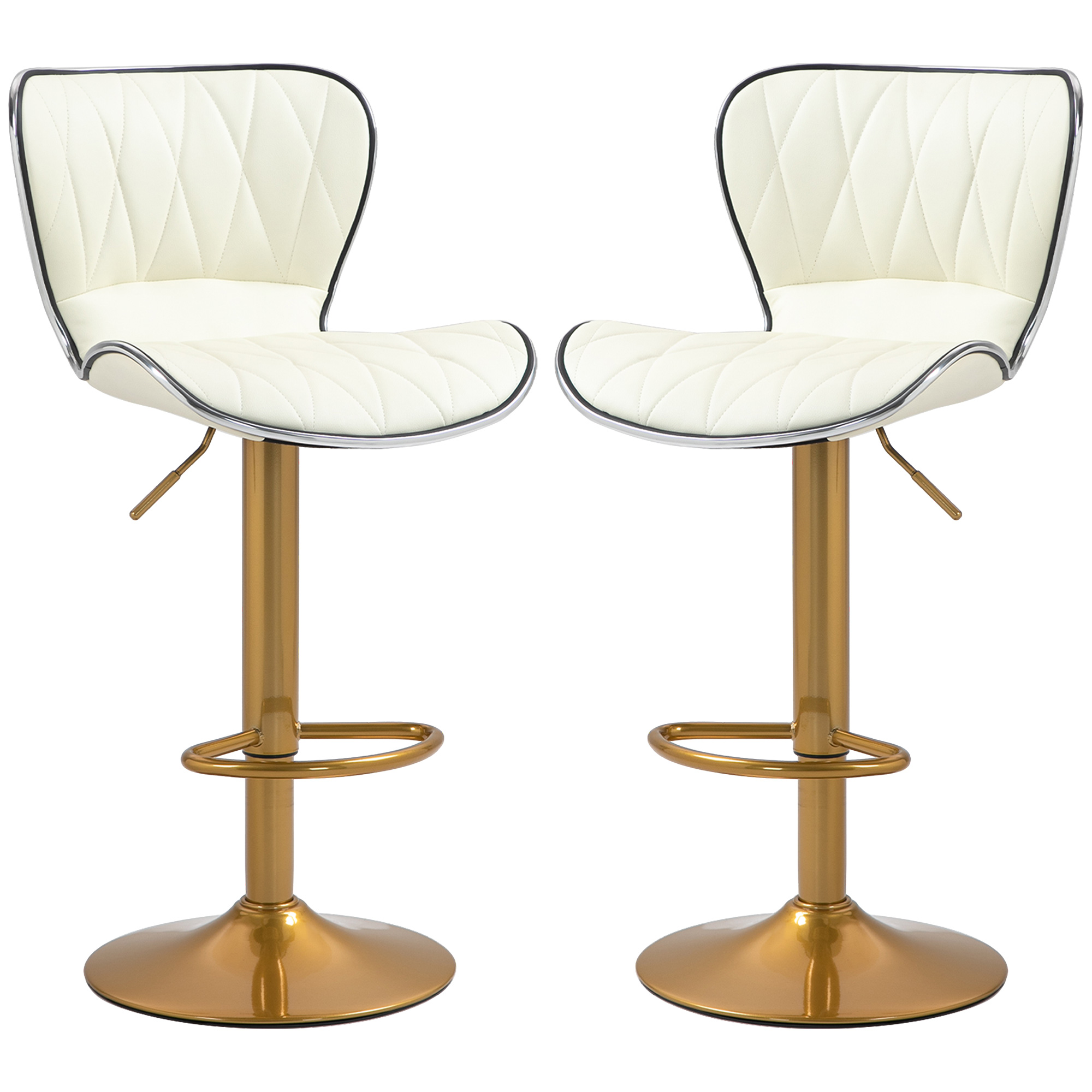 Counter Height Bar Stools Set of 2, Adjustable Height Bar Chairs with Swivel Seat, PU Leather Upholstery