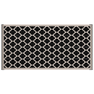 Reversible Outdoor RV Rug, 9' x 18' Patio Floor Mat, Plastic Straw Rug for Backyard, Deck, Picnic, Beach, Camping, Black and Beige