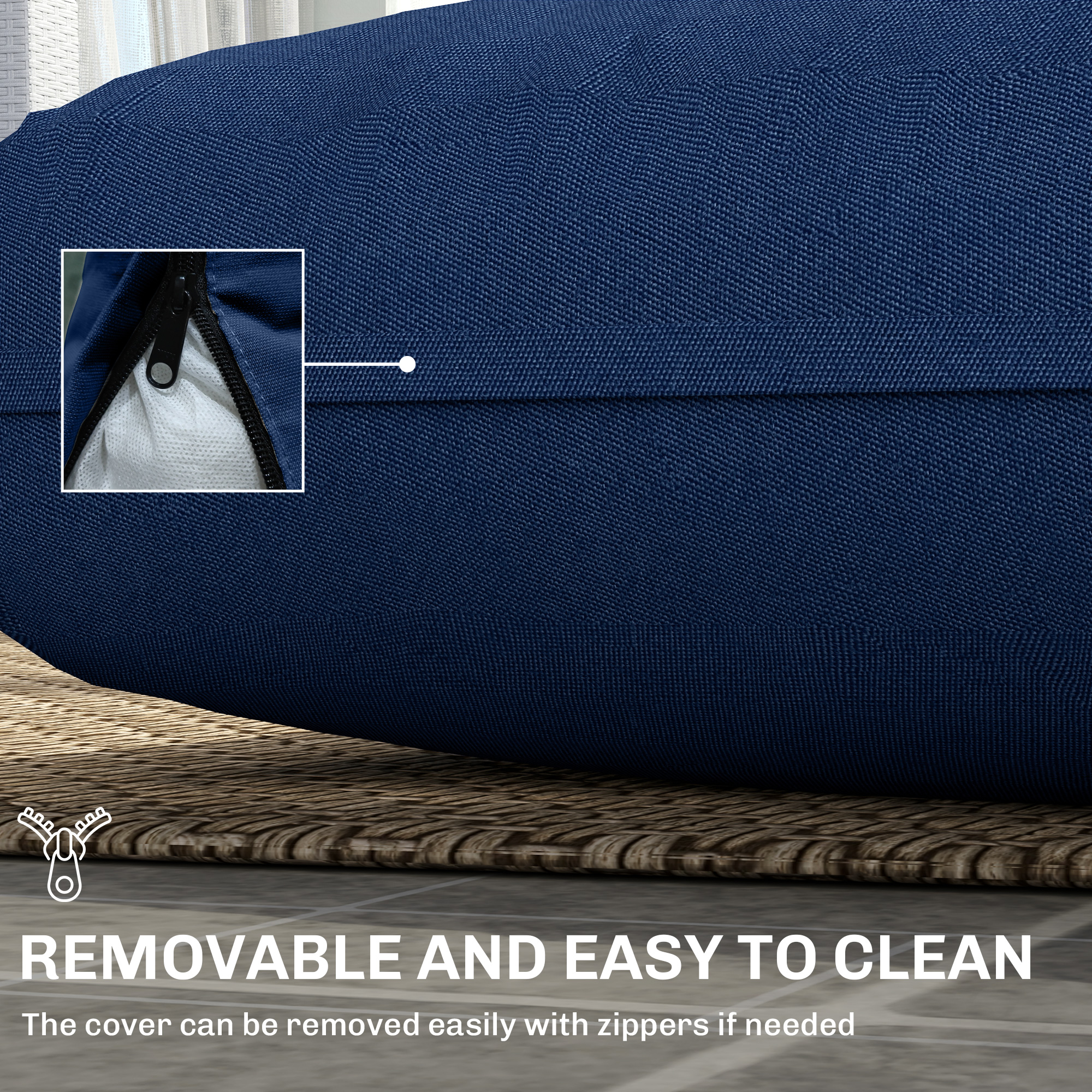 Outdoor Seat Cushions with Backrest, Loveseat Double Sofa Outdoor Furniture Cushions, Navy Blue - Image 4