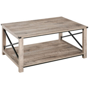 Industrial Coffee Table, Cocktail Table with Bottom Storage Shelf, Metal X-Bar for Living Room Bedroom