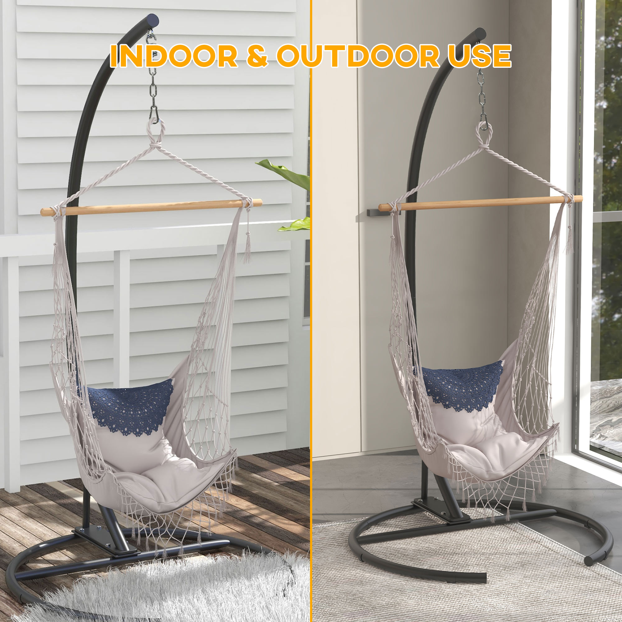 Hanging Hammock Chair Stand with Round Base, Heavy Duty Hammock Stand Only with 330 lbs. Capacity, Black - Image 3