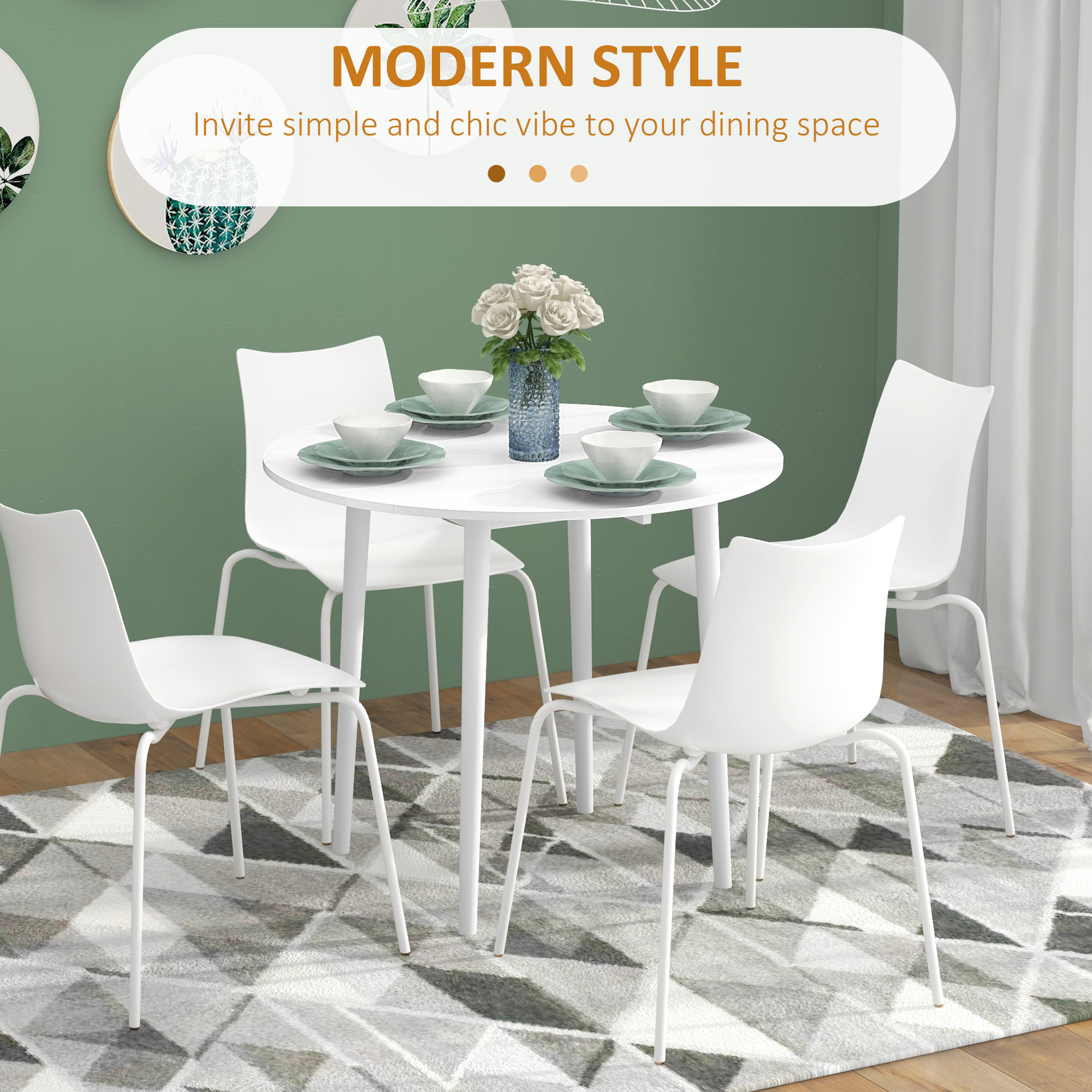 Folding Dining Table, Round Drop Leaf Kitchen Table for Small Spaces with Wood Legs, Distressed White - Image 3