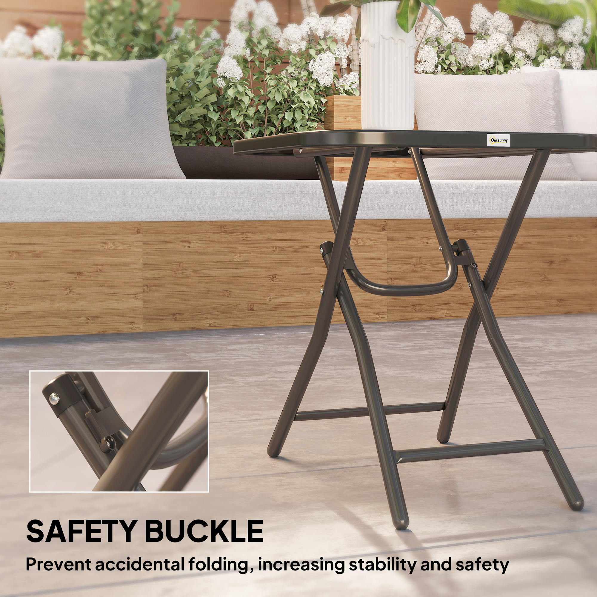Patio Table, Folding Coffee Table with Tempered Glass Tabletop, Portable Bistro Table for Patio, Backyard - Image 4