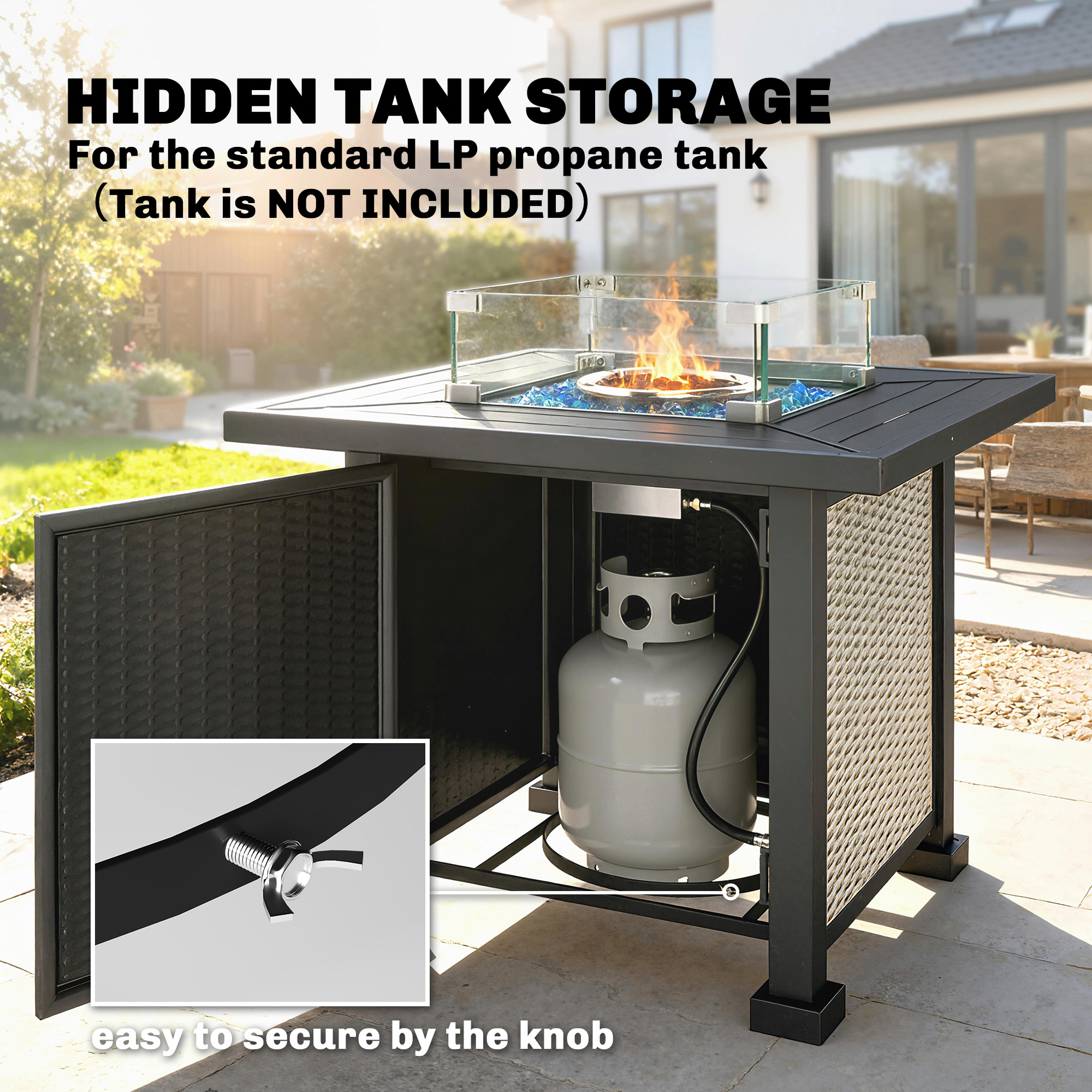 32" Propane Gas Fire Pit Table, 50,000 BTU Square Patio Table with Fire Pit, Wind Guard, Lid, CSA Certified, Grey - Image 3