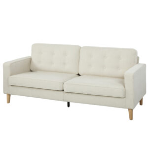 3 Seater Sofa Upholstered with Padded Cushion Modern Button Tufted Couch with Wood Legs, Cream White