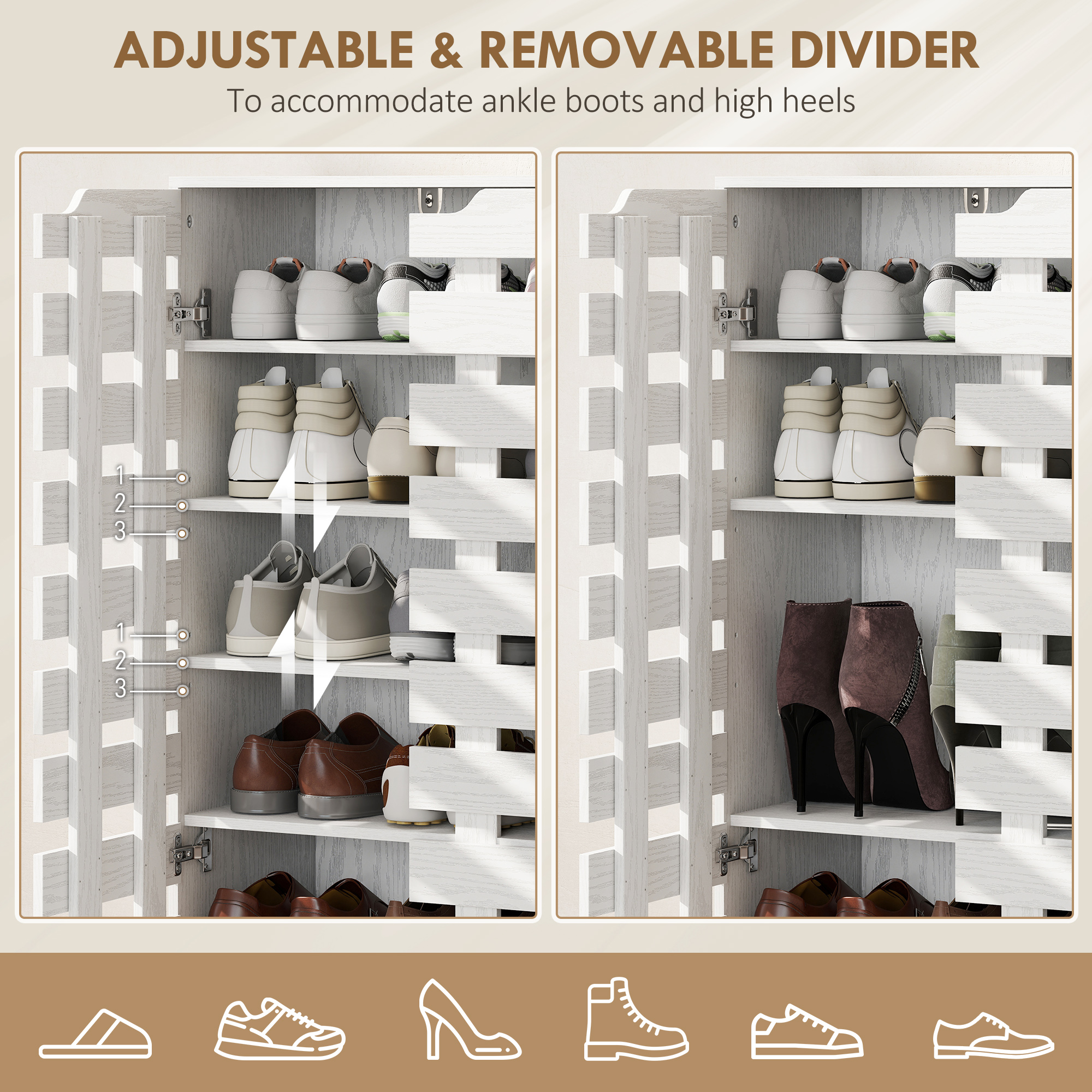 Shoe Cabinet, 20 Pair Shoe Storage Cabinet with Hollowed-Out Doors, White - Image 3