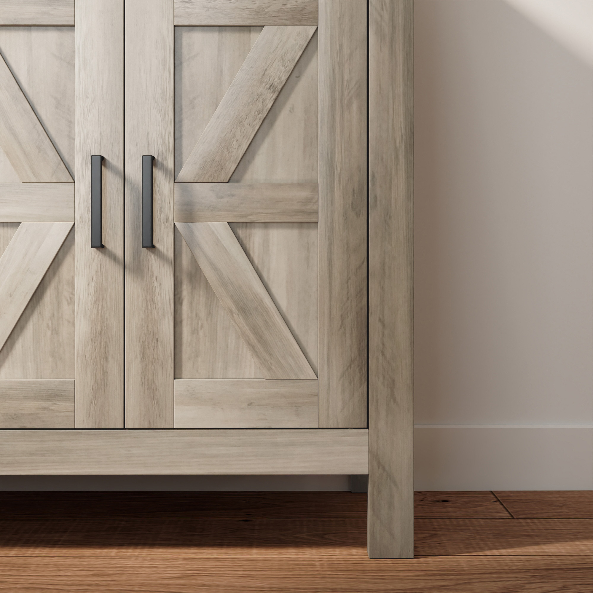 Side Cabinet, Farmhouse Kitchen Storage Cabinet w/ 2 Drawers and Shelves for Living Room, Entryway, Grey - Image 6