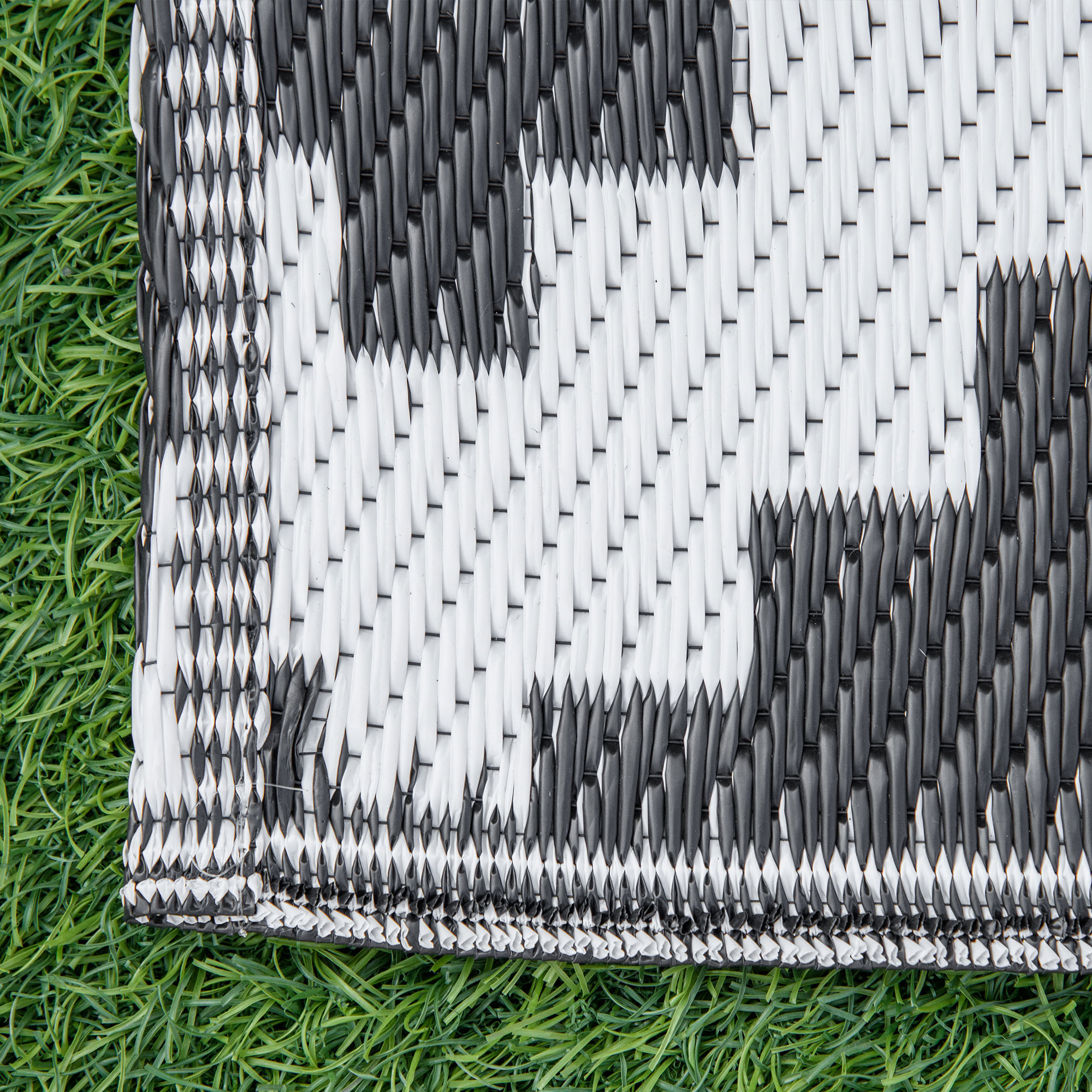 Reversible Outdoor RV Rug, Patio Floor Mat, 6' x 9' Plastic Straw Rug for Backyard, Deck, Beach, Camping, Black & White - Image 6