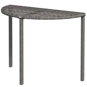Half Round Side Table, PE Rattan Coffee Table with Metal Frame for Patio, Garden, Balcony, Grey