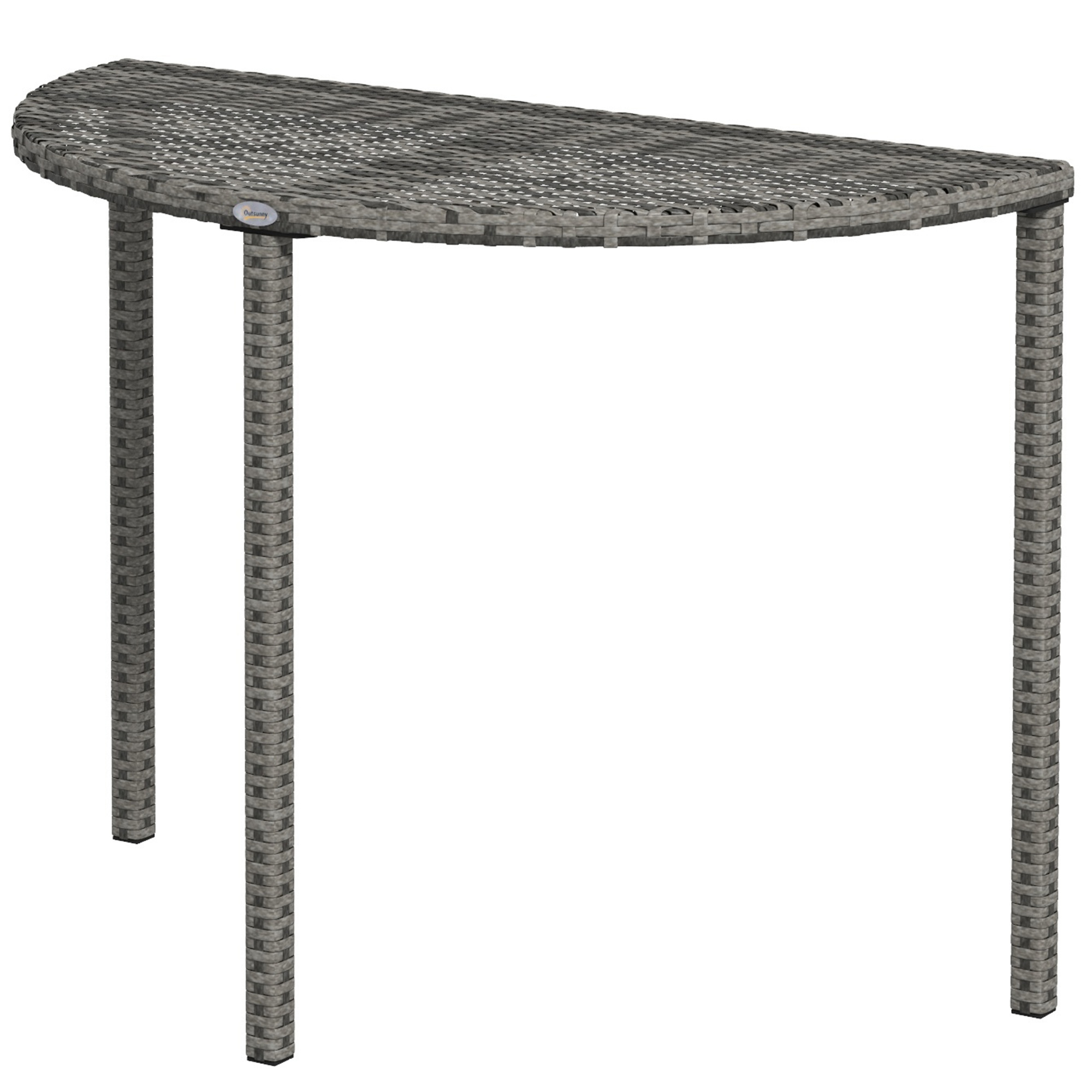 Half Round Side Table, PE Rattan Coffee Table with Metal Frame for Patio, Garden, Balcony, Grey