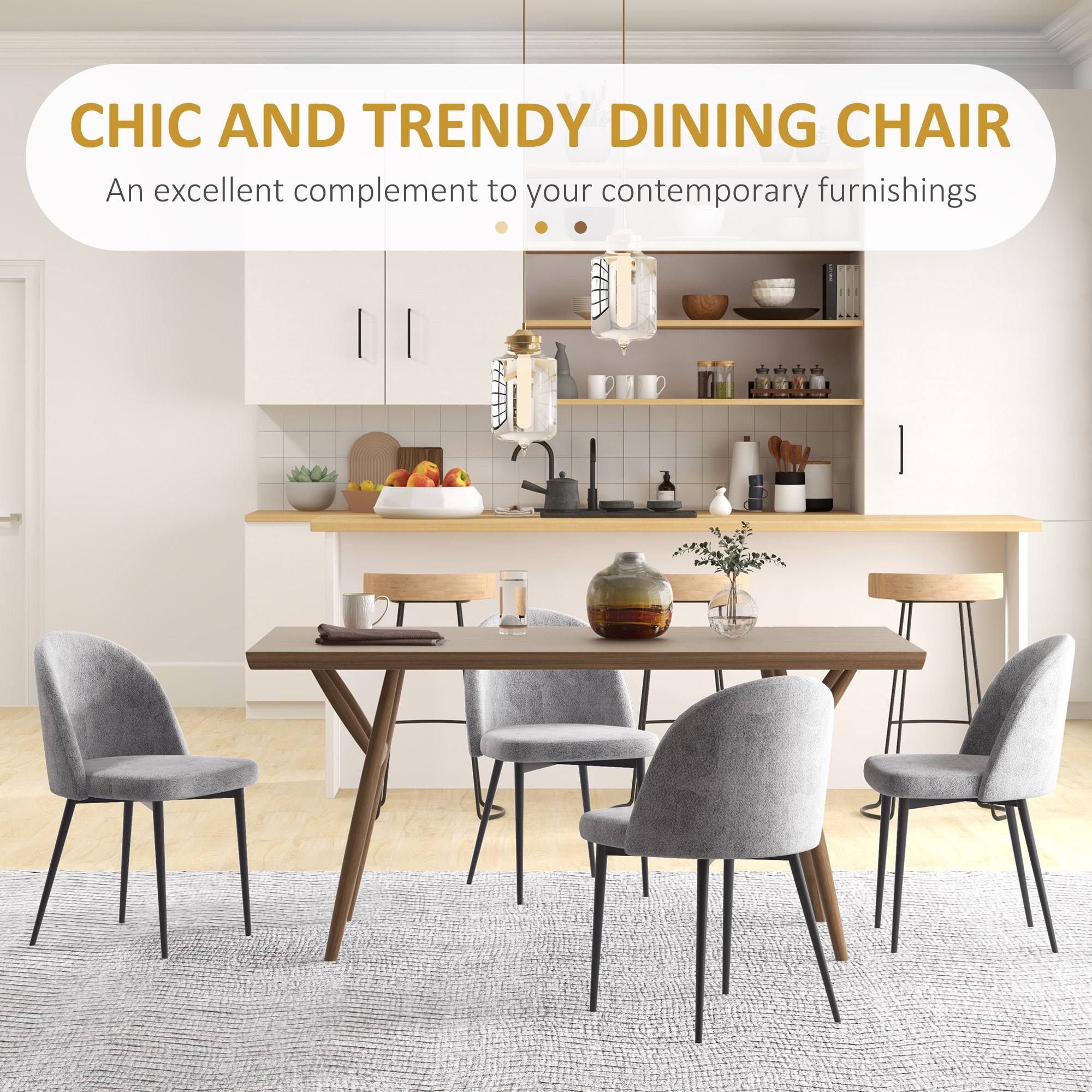 Modern Dining Chairs, Mid-Back Velvet-touch Upholstery Side Chair, Table Chair for Living Room, Dining Room, Grey, Set of 4 - Image 2