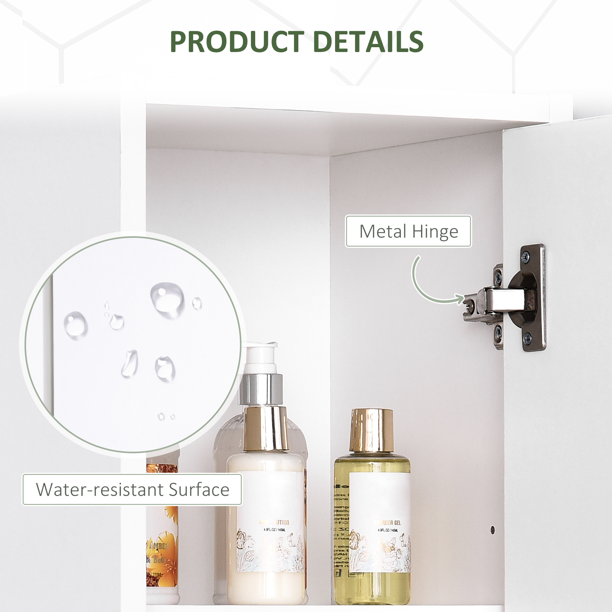 Tall Bathroom Vanities, Narrow Bathroom Cabinets with 2 Doors, Open Compartment and Adjustable Shelves, White - Image 3
