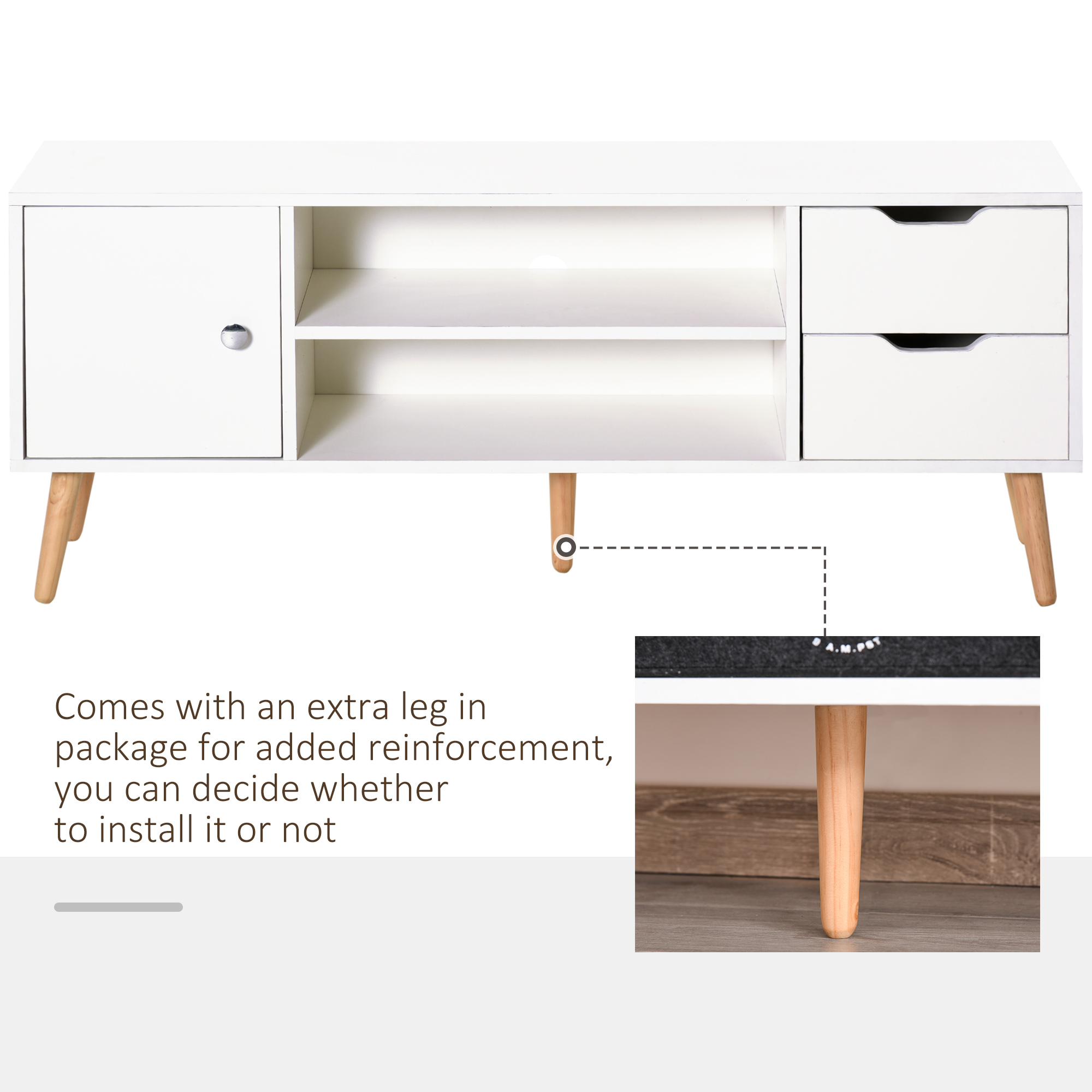 TV Stand for TVs up to 50", TV Cabinet with Shelves, Drawers and Cable Hole, Entertainment Unit for Living Room, White - Image 5