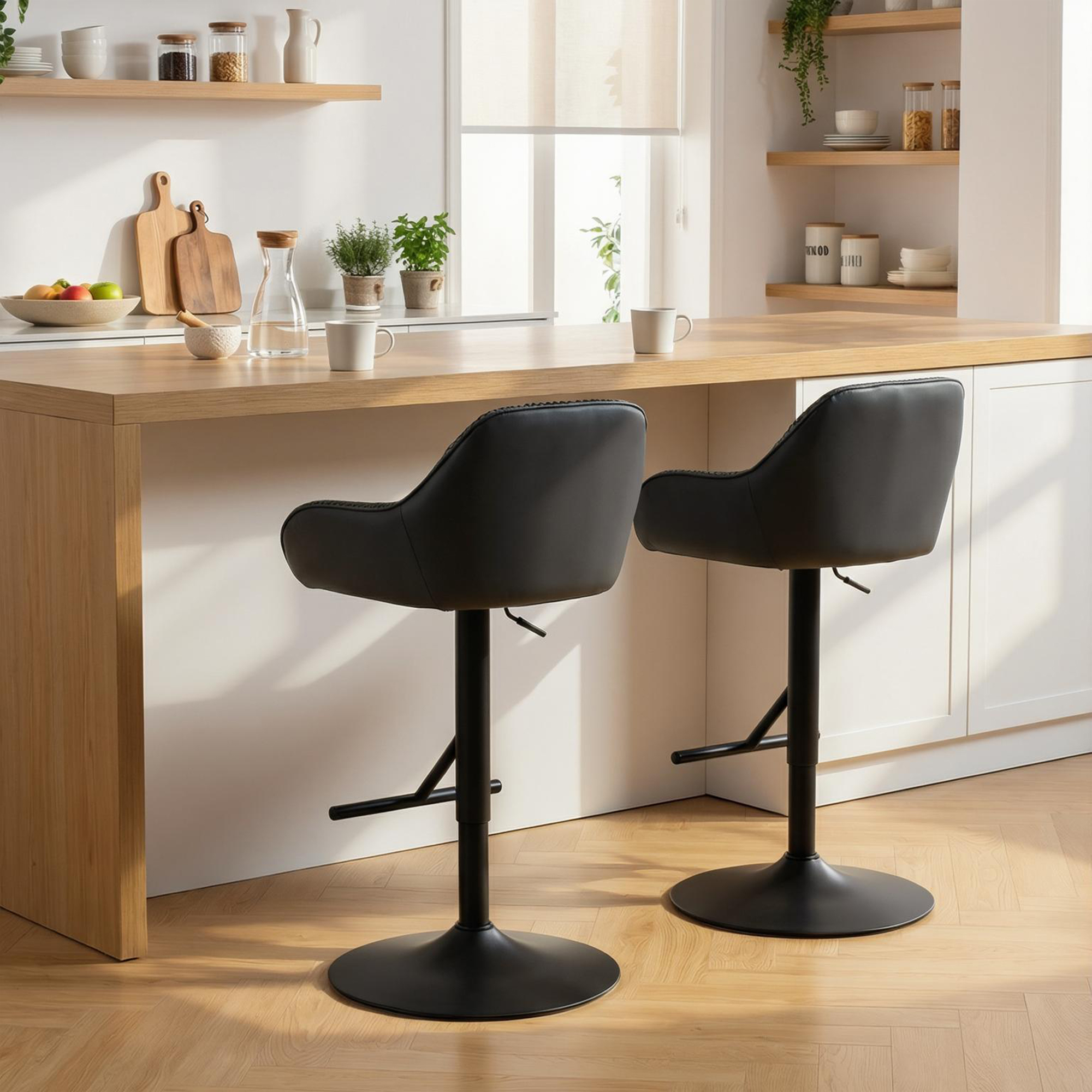 Bar Stools Set of 2, Swivel Counter Height Barstools with Back, Footrest, Armrests, Adjustable Height, Black - Image 5