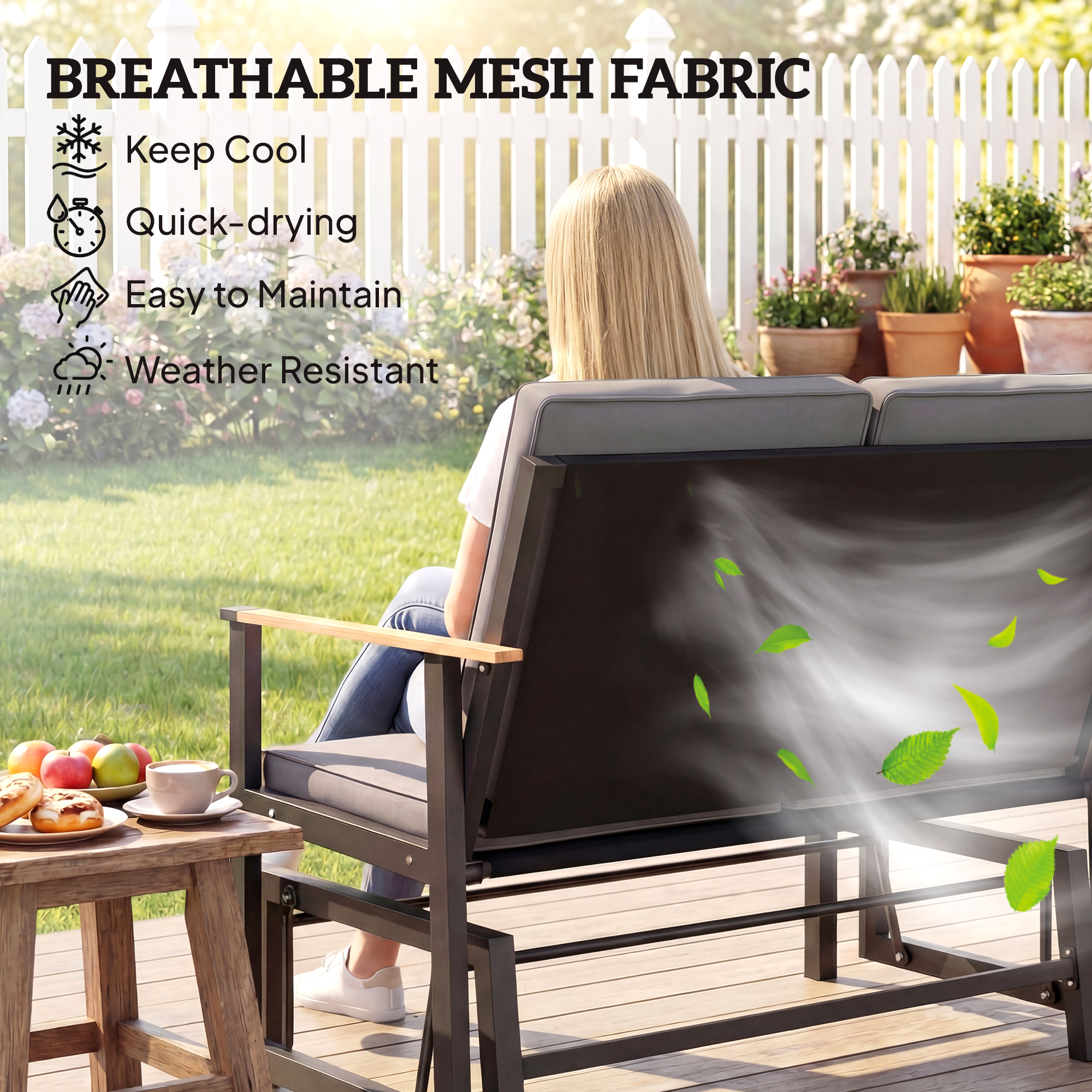 Outdoor Glider Bench for 2 Person, Patio Glider Loveseat with Thick Cushions for Garden Balcony Porch, Dark Grey - Image 3