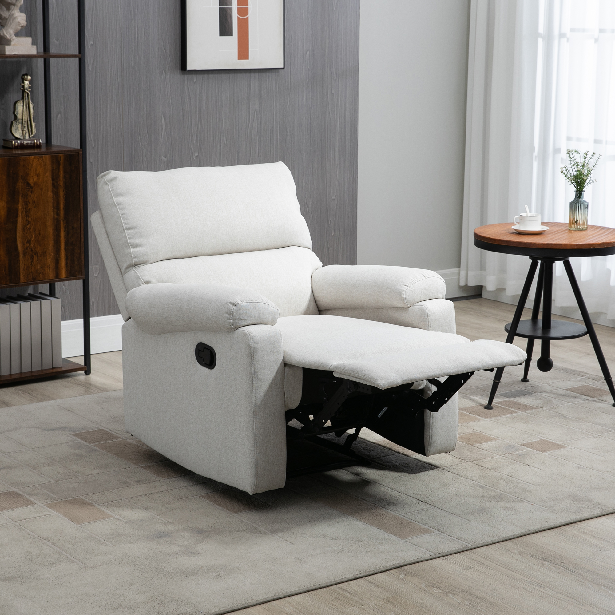 Recliner Chair, Manual Reclining Chair with Footrest, Padded Seat for Living Room, Bedroom, Study, Cream White - Image 6
