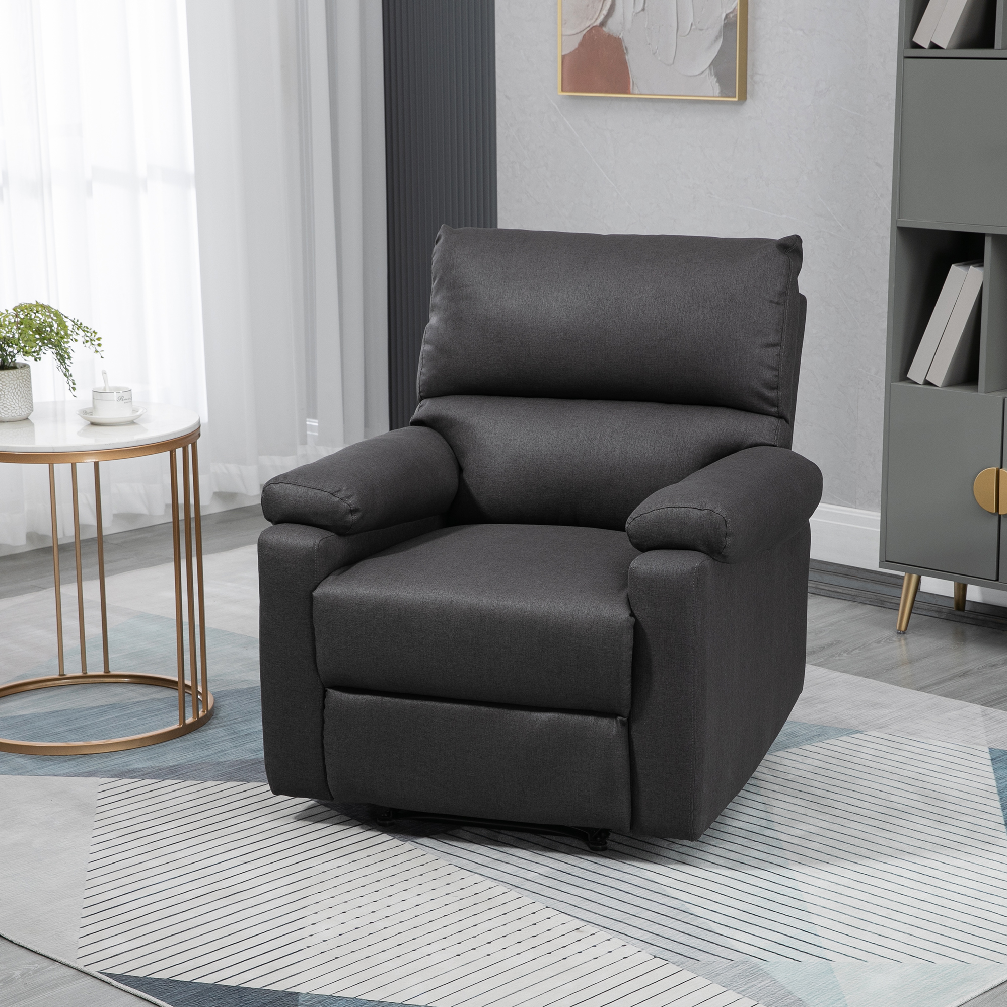 Recliner Chair, Manual Reclining Chair with Footrest, Padded Seat for Living Room, Bedroom, Study, Dark Grey - Image 6