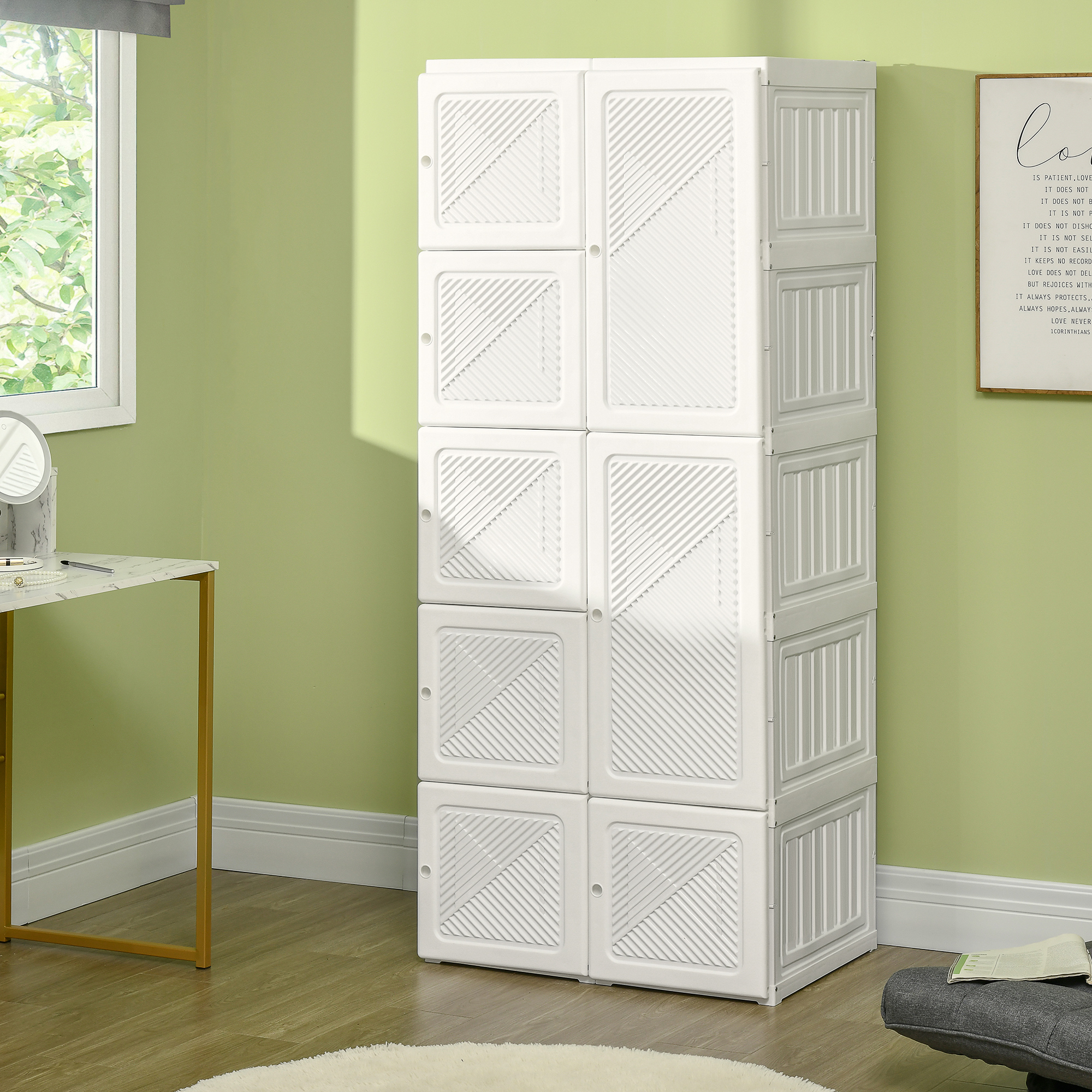 Portable Wardrobe Closet, Folding Bedroom Wardrobe, Clothes Storage Organizer with Cube Compartments, White - Image 6