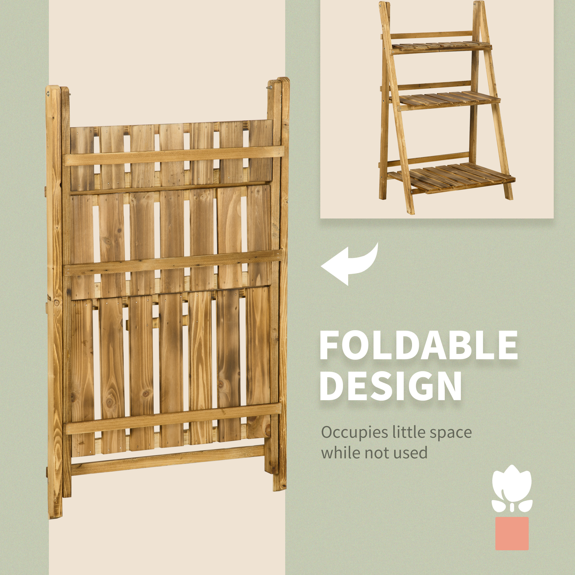 Outdoor Plant Stand, Foldable Flower Stand 3-Tier Wooden Plant Shelf for Garden Indoor Outdoor, 24" x 14" x 37" - Image 4