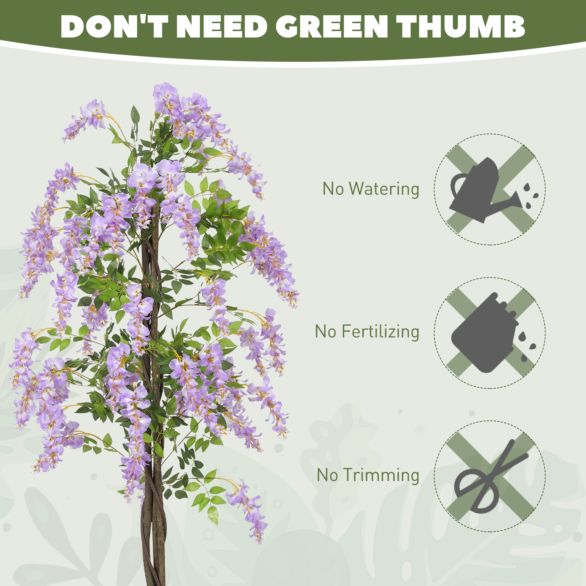 5.9FT Fake Wisteria Tree with Natural Wood Trunk, Artificial Plant in Nursery Pot, Greenery Tall Faux Floor Plant Purple - Image 3