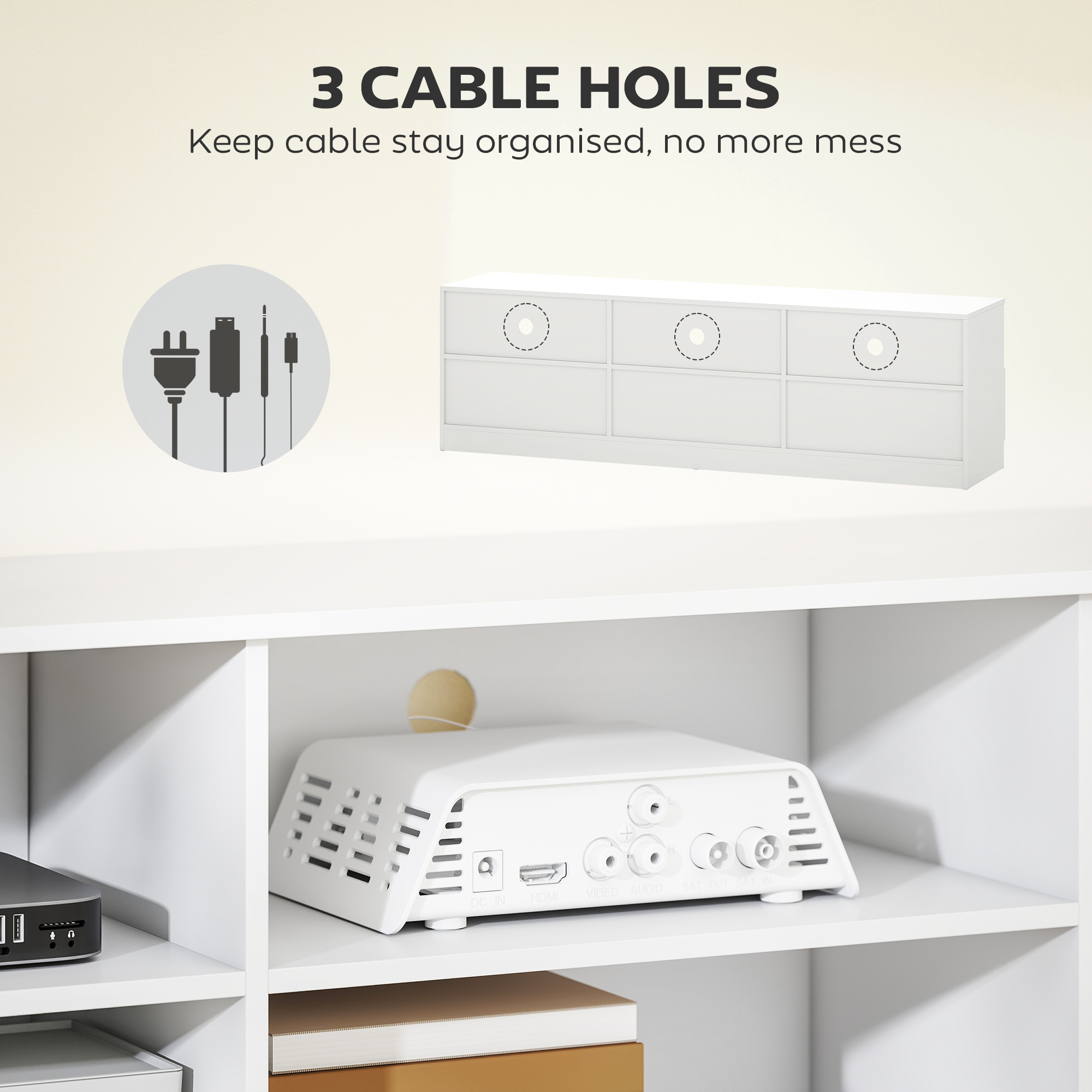 TV Stand with Storage, Modern Entertainment Center with 3 Cabinets and 3 Open Shelves, for TVs up to 85", White - Image 4
