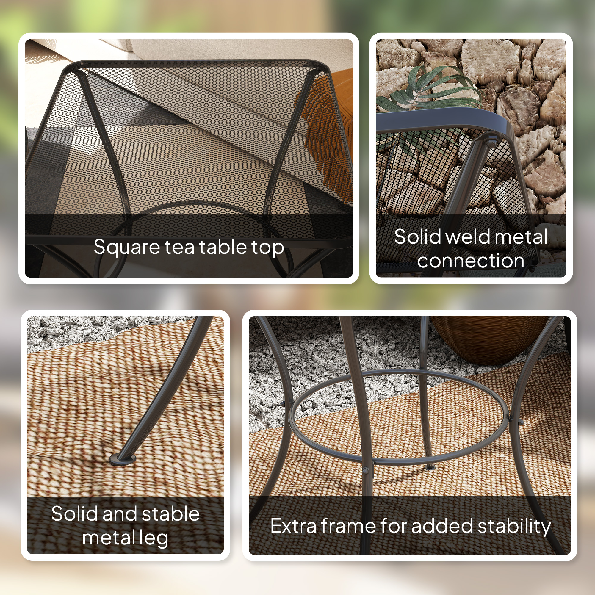Square Garden Metal Bistro Table Outdoor Patio Coffee Side Desk 23.6" x 23.6" x 27.6" Black - Image 3