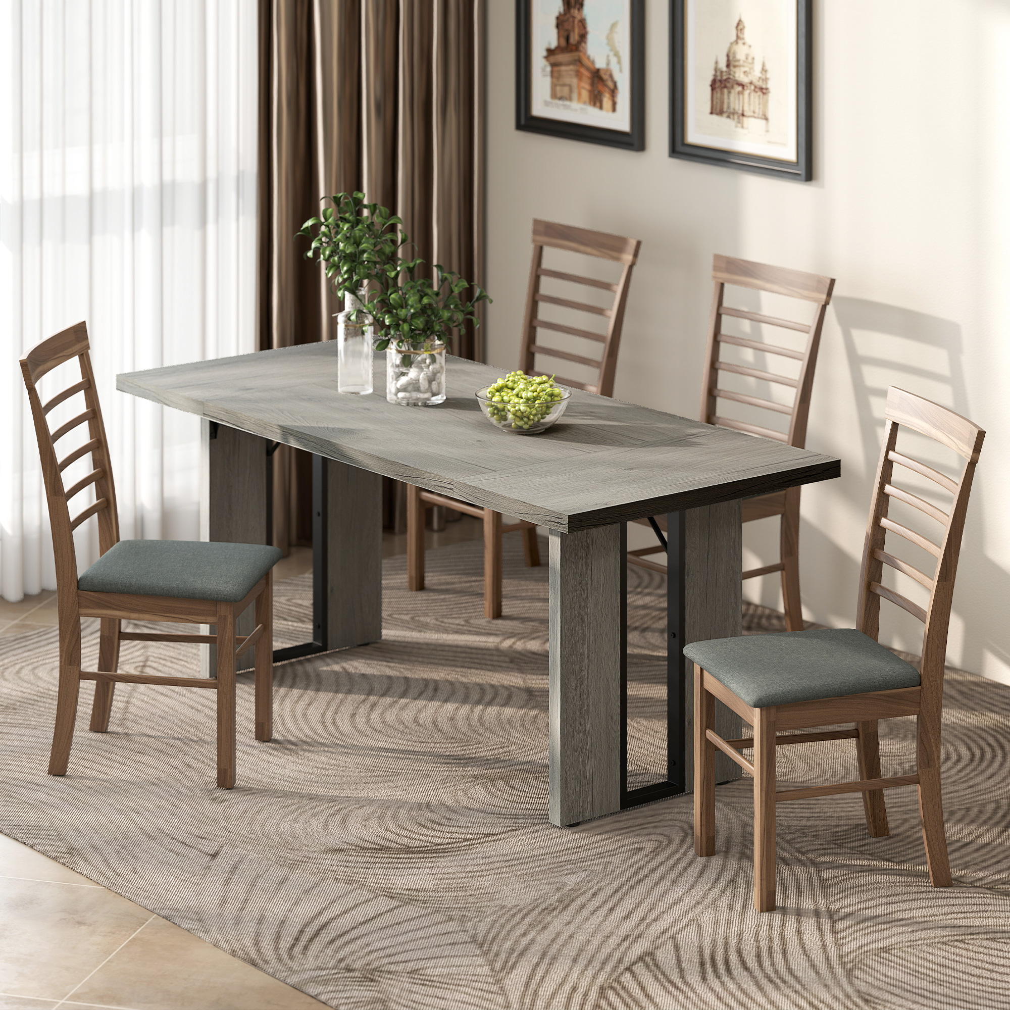Industrial Kitchen Table for 8, 71" Rectangular Dining Table with Thick Tabletop for Dining Room, Grey Wood Finish - Image 6