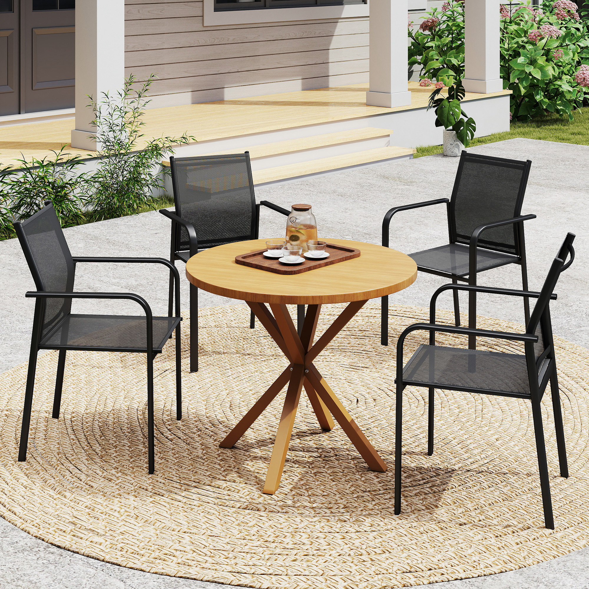 Stackable Patio Chairs Set of 4, Outdoor Dining Chairs with 20" Deep Seat, All Weather Breathable Mesh, Armrests, Black - Image 6