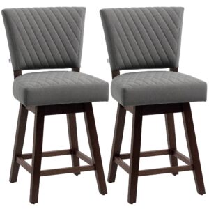 2 Pieces Swivel Bar Stools, Counter Height Stools Set of 2 with Wood Legs and Footrests for Dining Room, Dark Grey