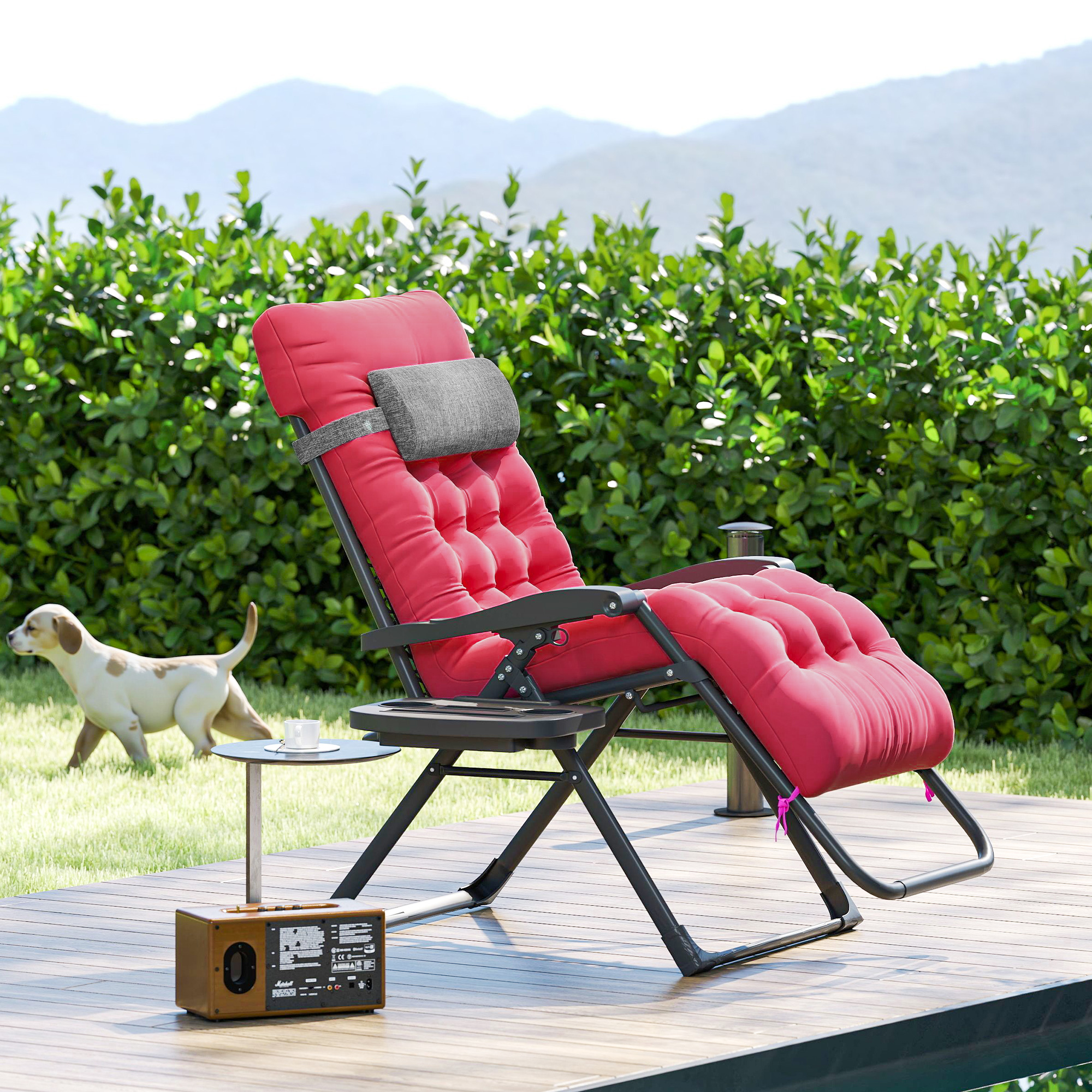 Padded Zero Gravity Chair, Folding Recliner Chair, Patio Lounger with Cup Holder, Adjustable Backrest, Removable Cushion for Outdoor, Deck, Poolside, Red - Image 6