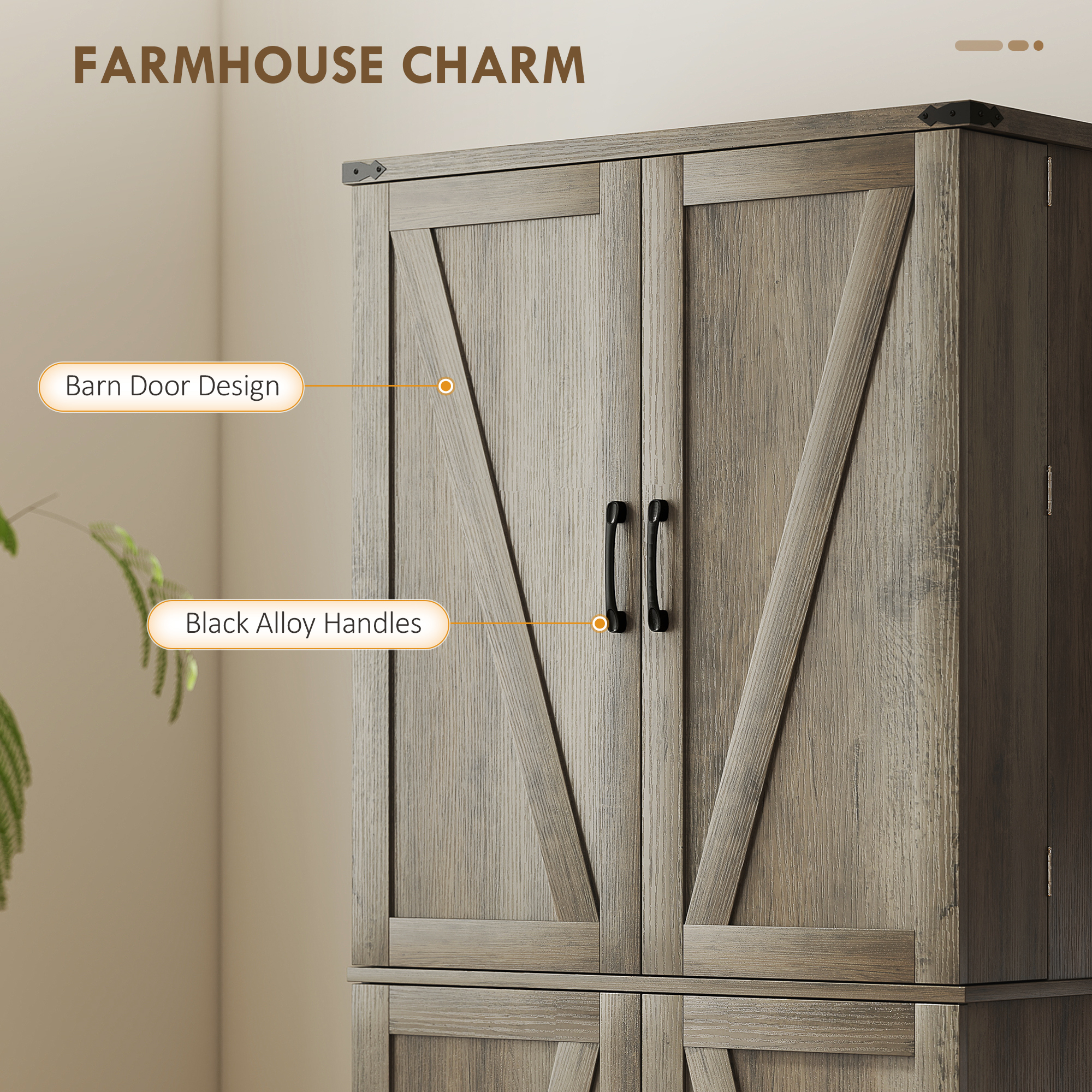 72" Kitchen Pantry Cabinet, Farmhouse Storage Cabinet with 4 Doors, Drawer, 8 Door Shelves and Adjustable Shelf, Grey - Image 4