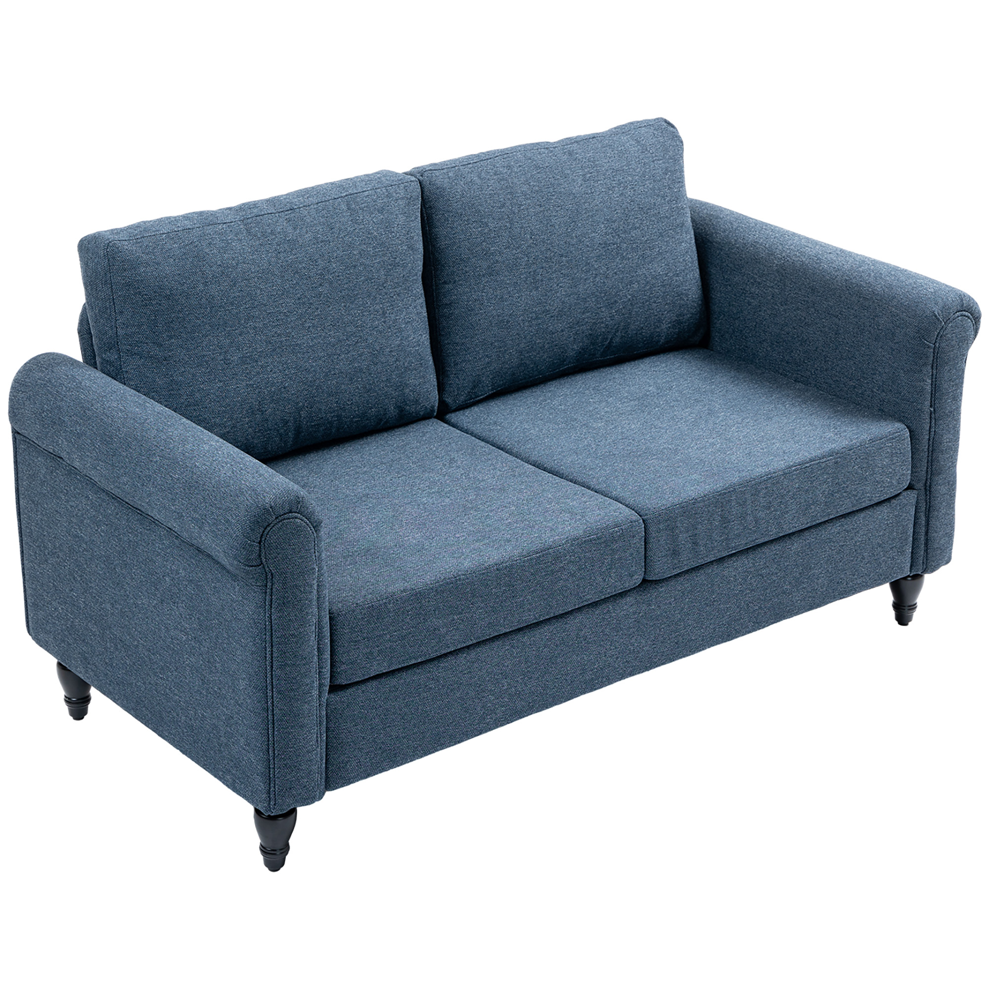 Vintage Loveseat, Upholstered Love Seat Furniture, Fabric 2 Seater Sofa with Rolled Arms, Rubber Wood Legs, Dark Blue